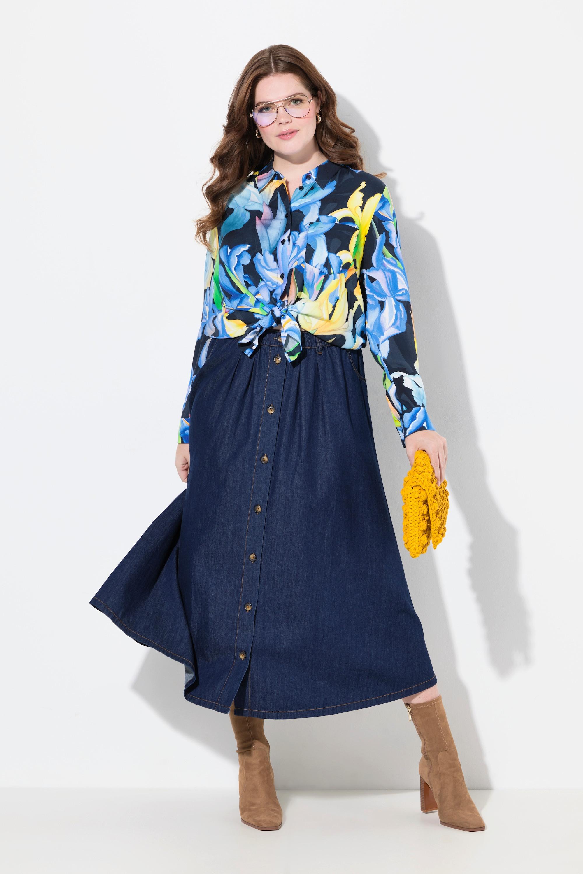 Ulla Popken Jeansrock, A-Linie, Schmuckknöpfe, Elastikbund