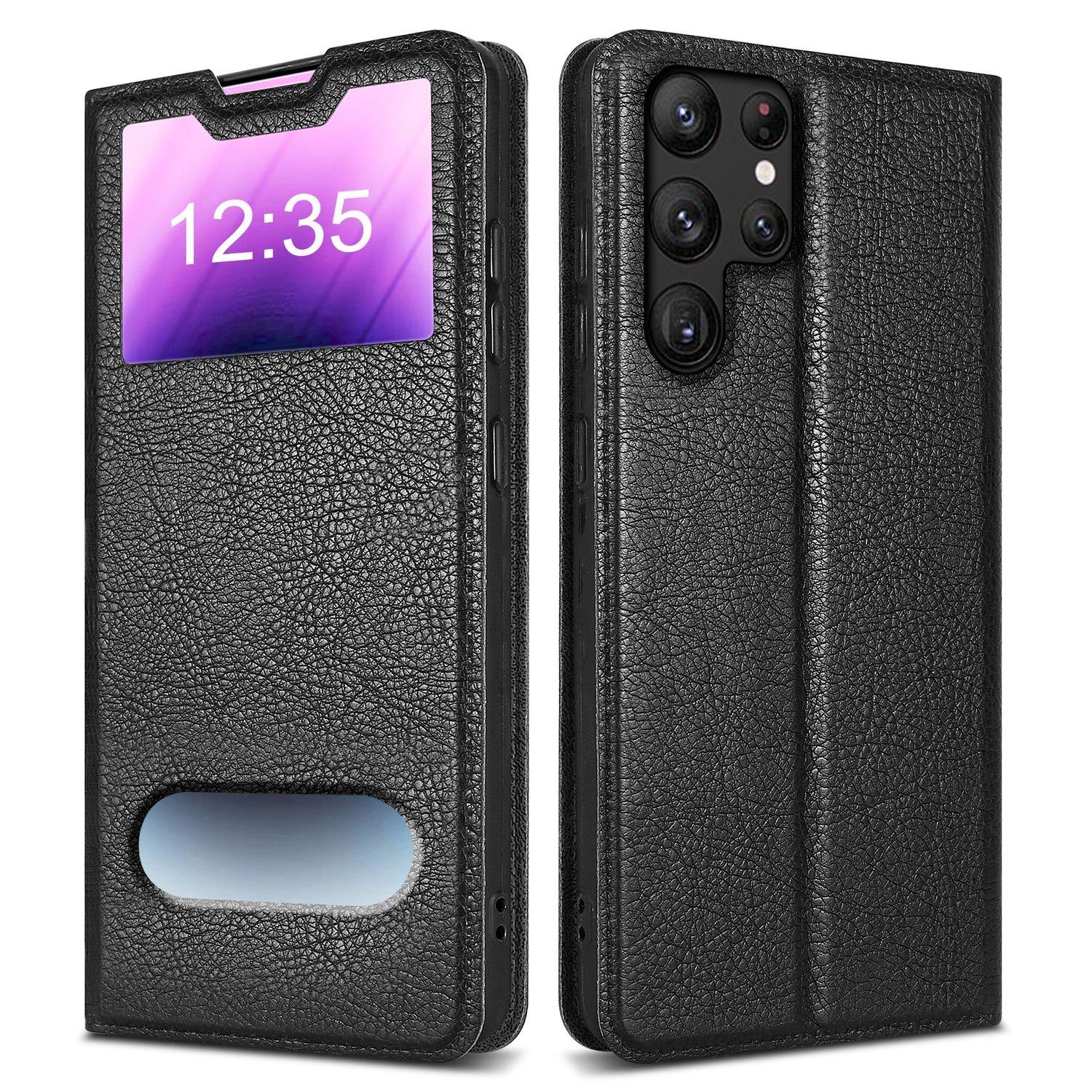 Cadorabo Hülle für Samsung Galaxy S22 ULTRA Magnetverschluss, 2 Sichtfenstern