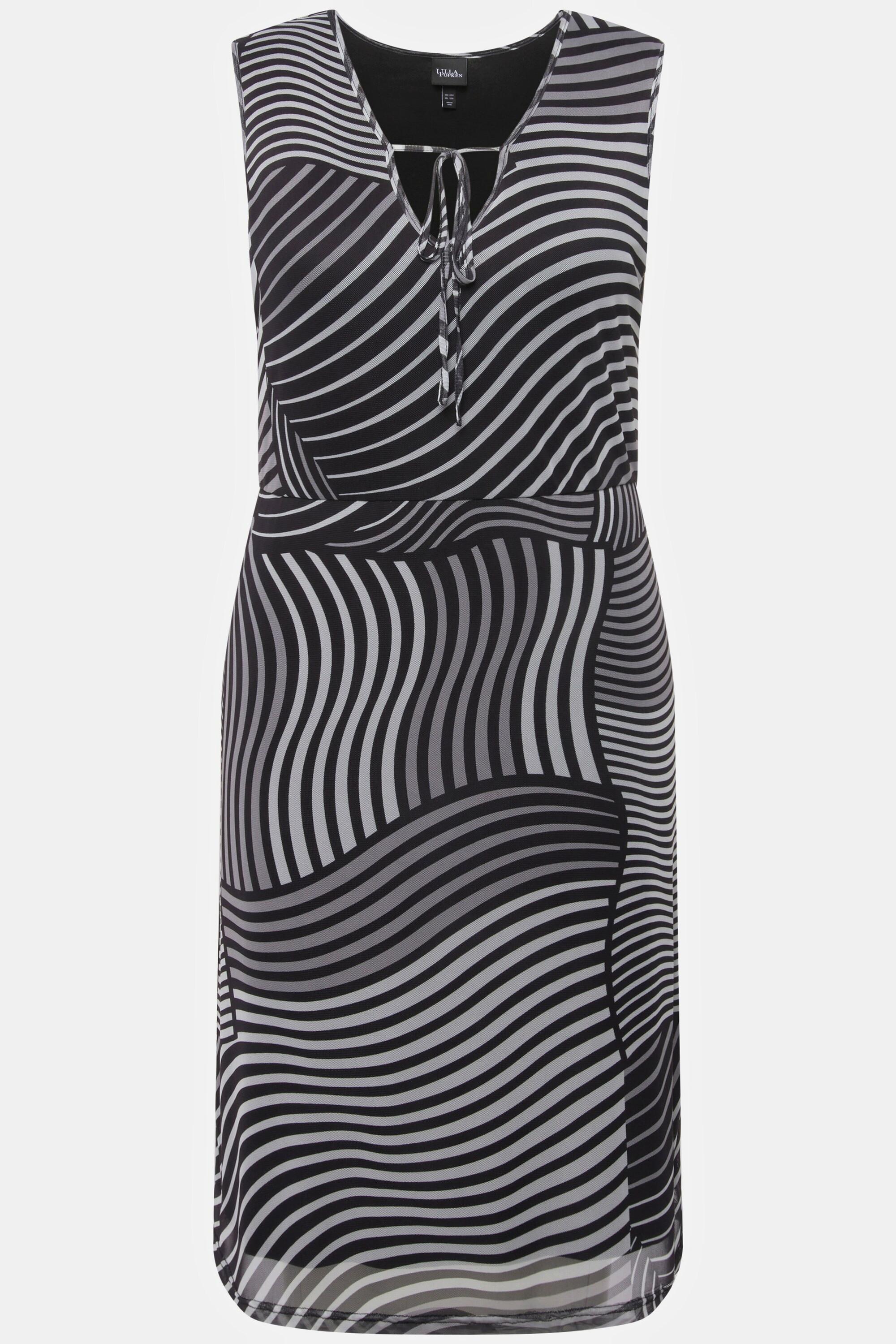 Ulla Popken Mesh Midikleid Grafischer Druck V-Ausschnitt Ärmellos