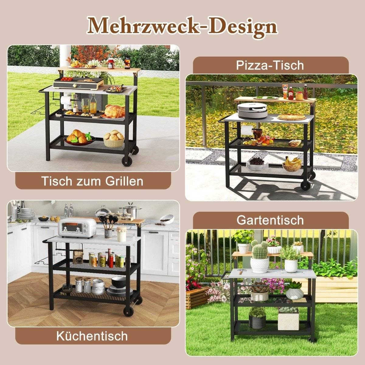 Northix Grillwagen mit Aufklappbarem Tisch & Haken & Handtuchhalter & Müllbeutelhalter Grilltisch