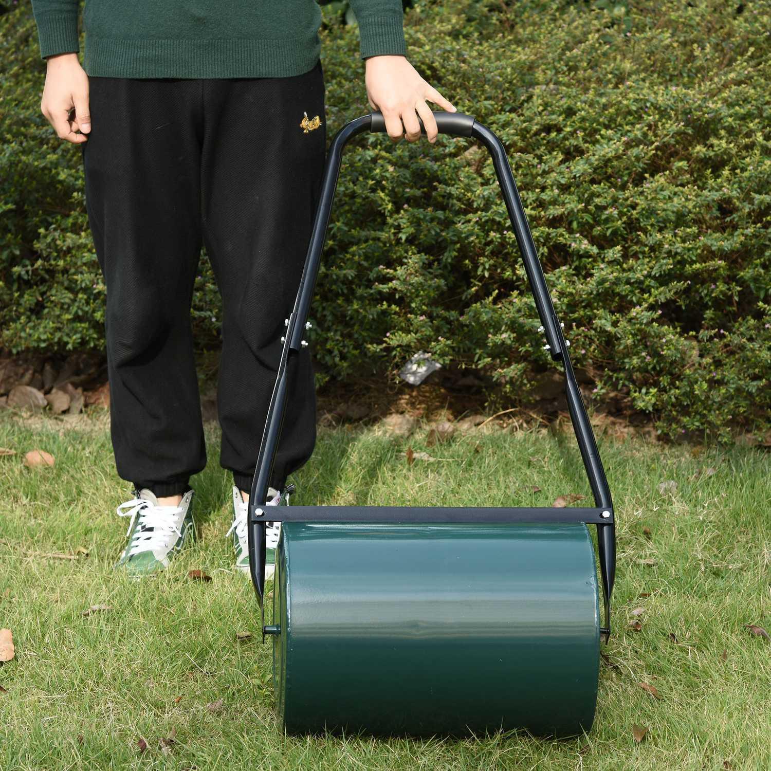 Northio Rasenwalze Gartenrolle Gartenwalze mit U-Griff 31 cm Durchmesser 30 cm Arbeitsbreit 40 L Wasser-/Sandfüllunge Metall Grün