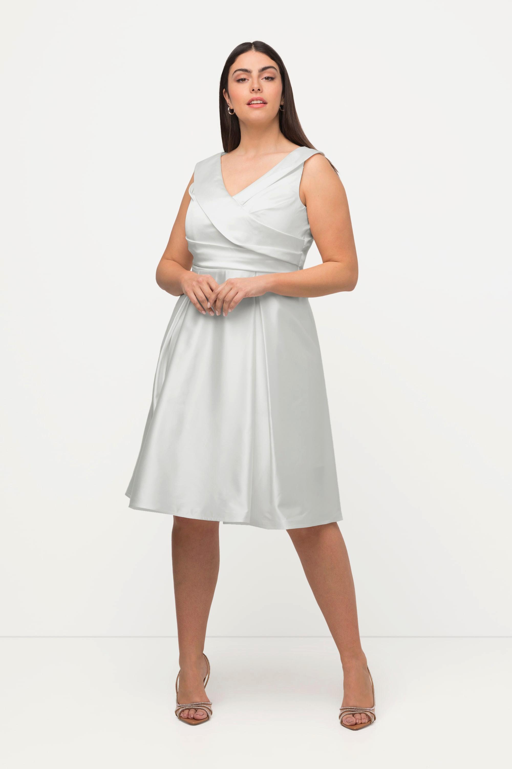 Ulla Popken Abendkleid A-Linie drapiert V-Ausschnitt ärmellos