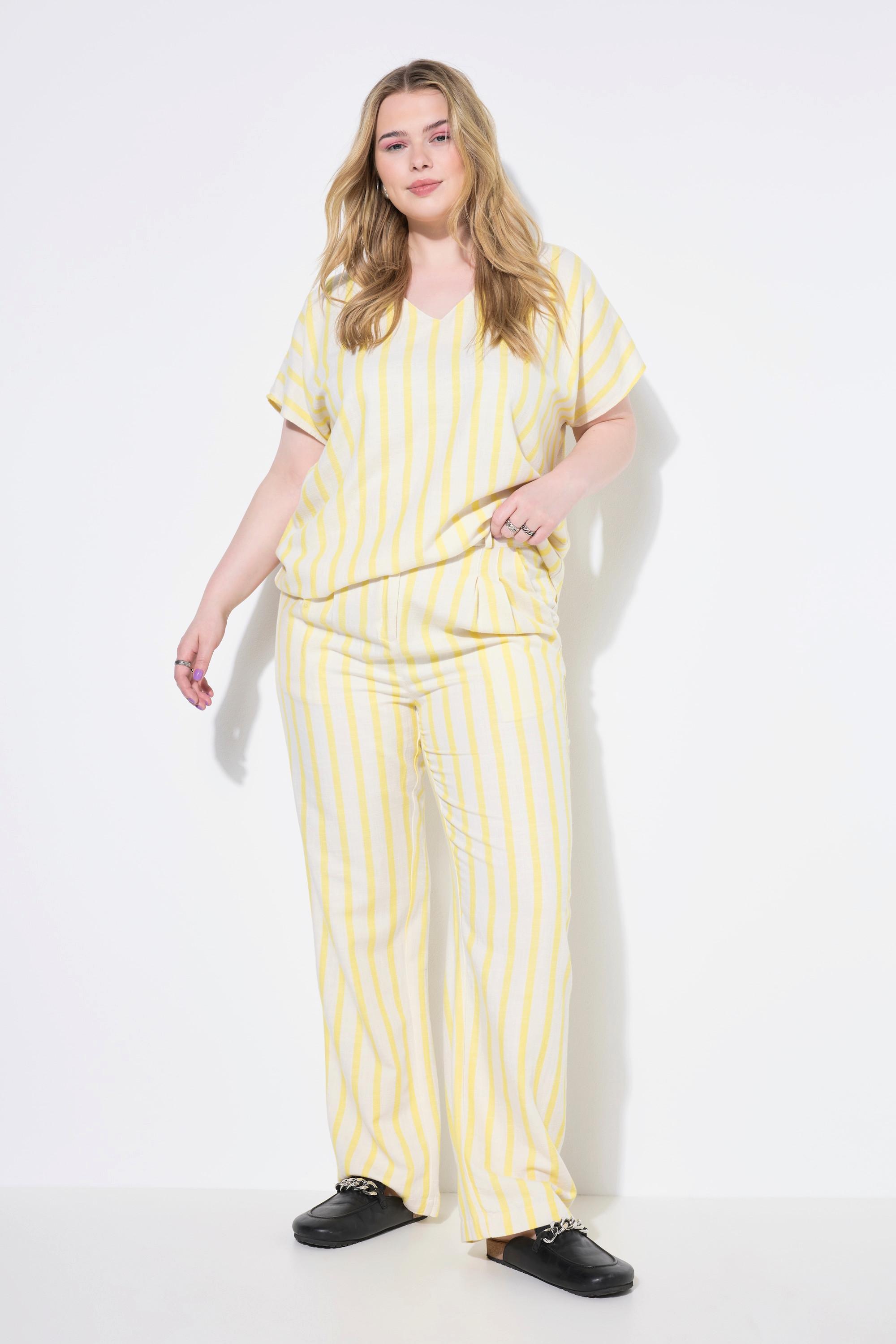 Studio Untold Hose, Wide Legs, Leinenoptik, Streifen