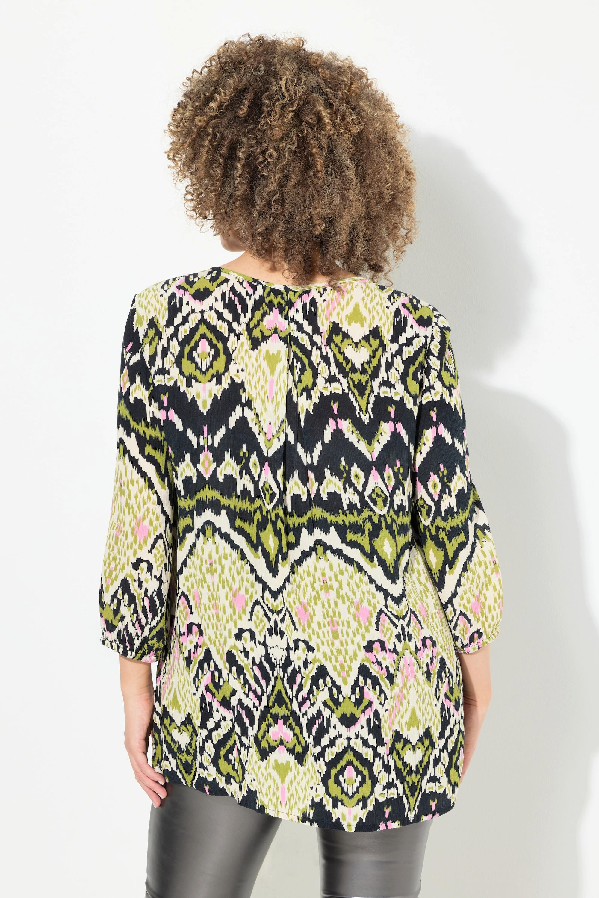 Ulla Popken Smokbluse A-Linie Rundhals 3/4-Arm Krepp