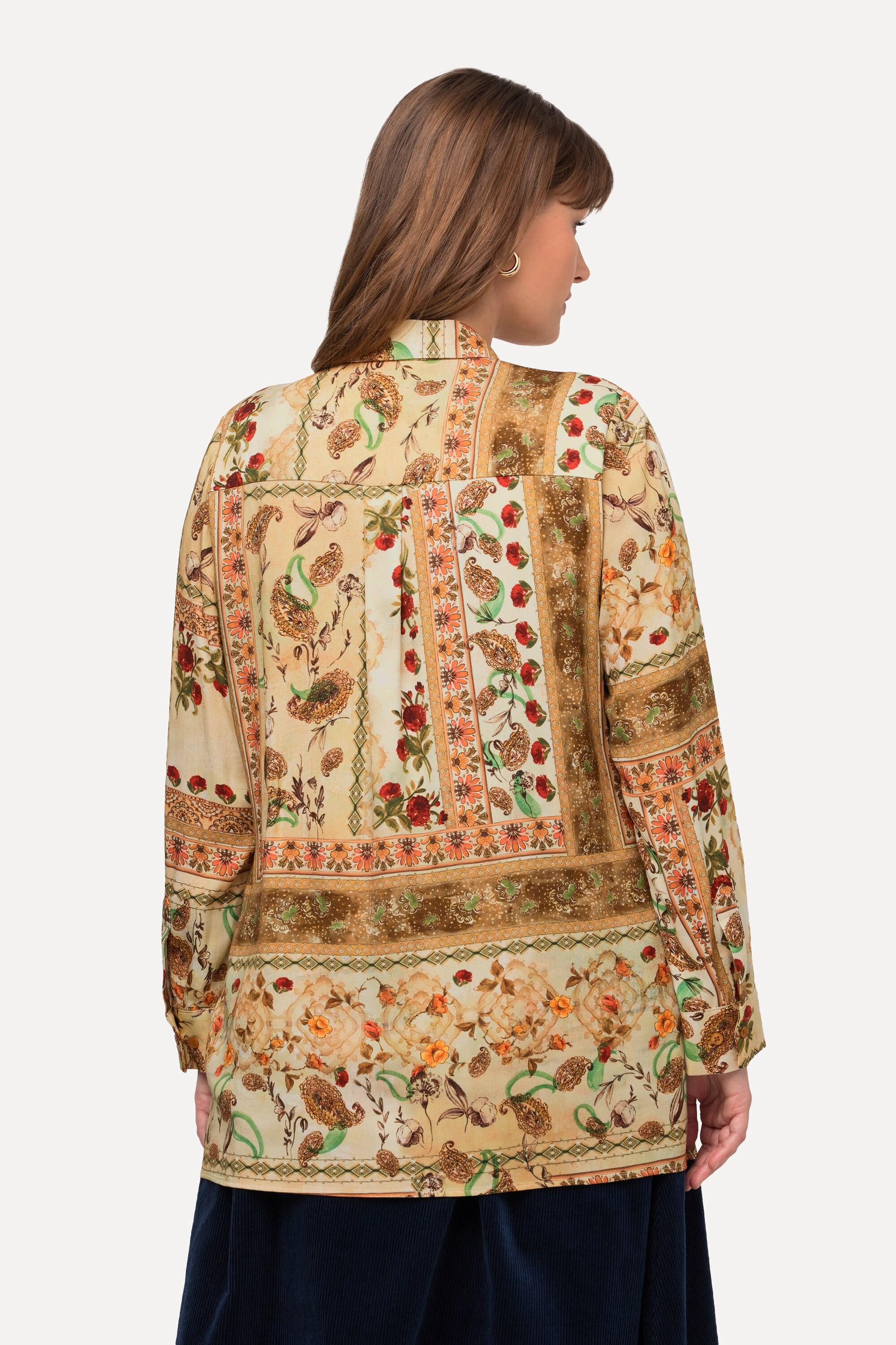 Ulla Popken Patchdruck Langarm Bluse mit Hemdkragen