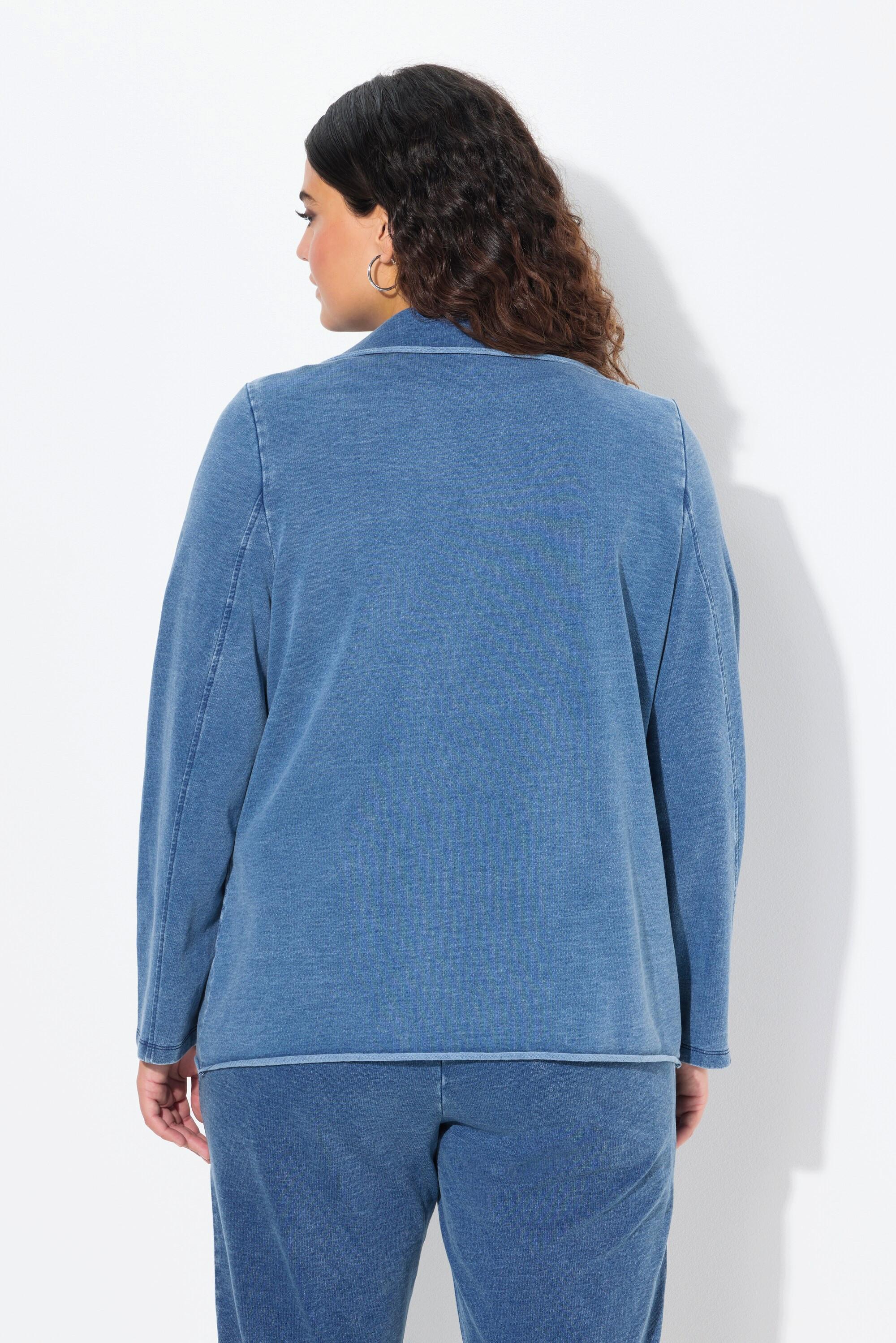 Ulla Popken Sweatblazer, Jeansoptik, Reverskragen, Langarm