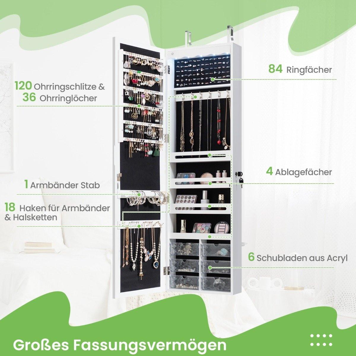 Northix Schmuckschrank Hängend Sipegelschrank mit LED-Beleuchtung Weiß