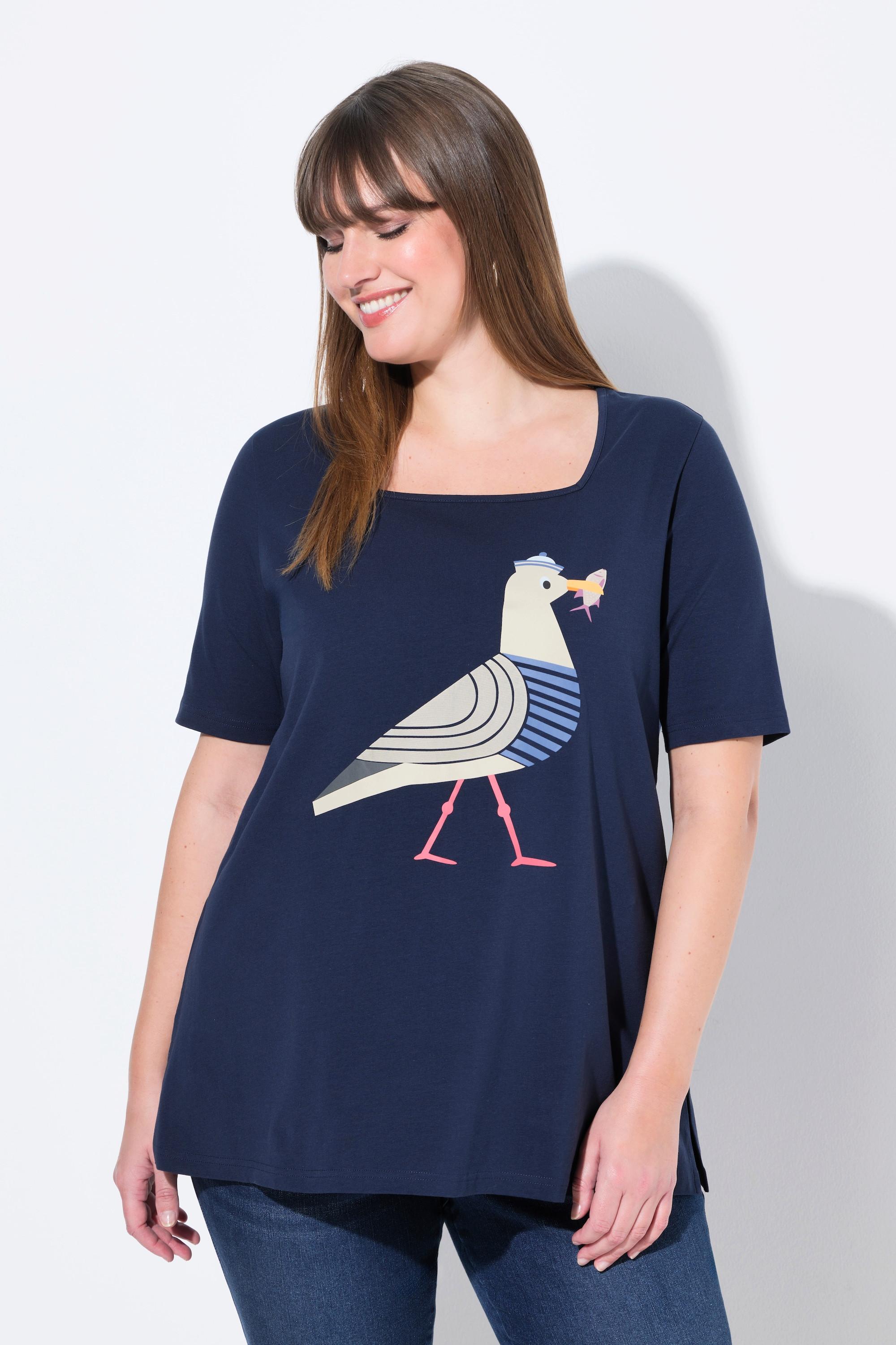 Ulla Popken Classic Möwe Print Carree-Ausschnitt Halbarm T-Shirt
