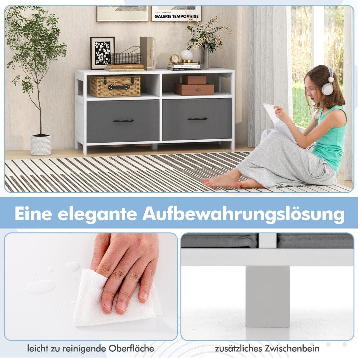 B2X Kommode mit 2 Schubladen Aufbewahrungsschrank mit offenen Regalen 100 x 30 x 53 cm