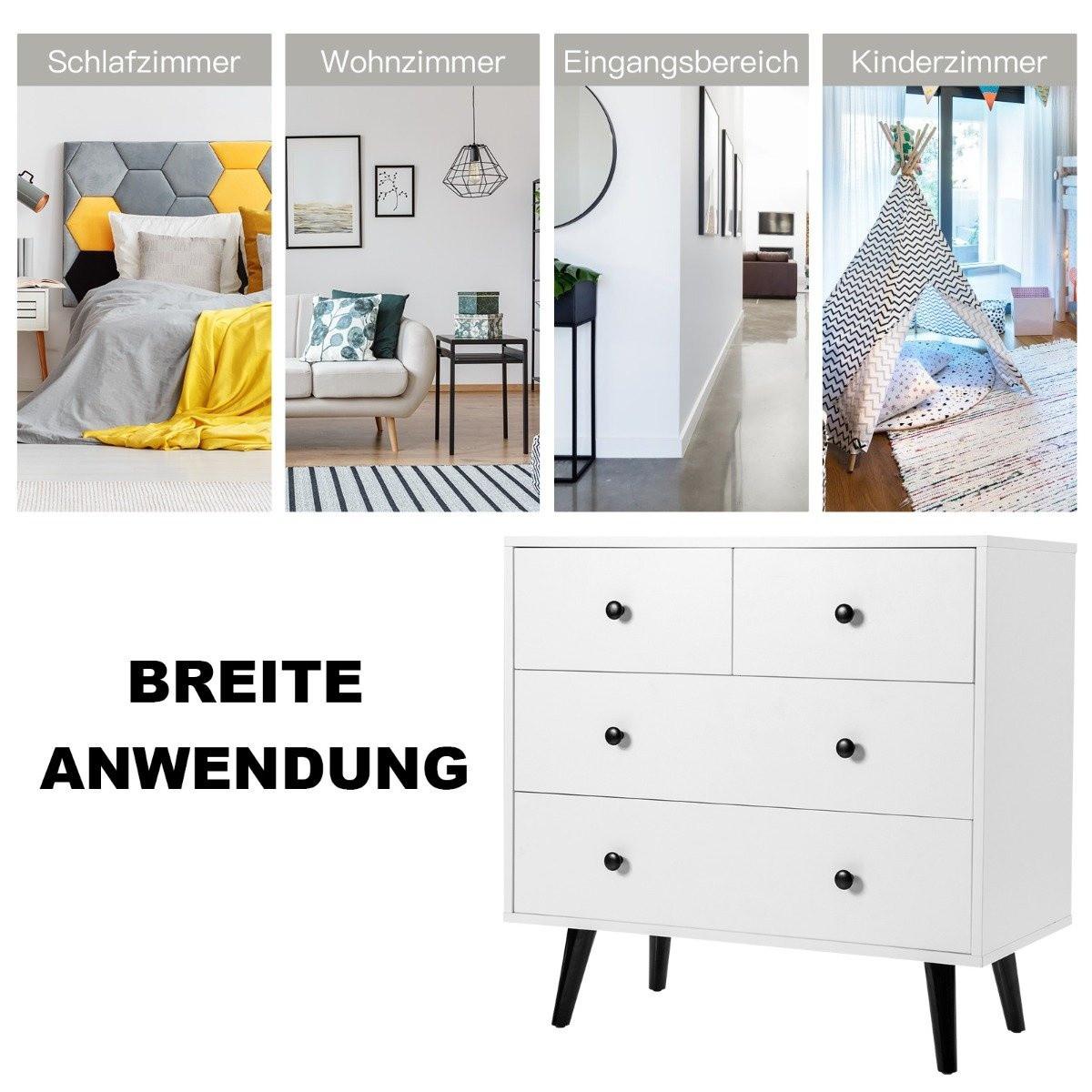 Northix Kommode mit 4 Schubladen Sideboard aus Holz Modern Aufbewahrungsschrank Weiß