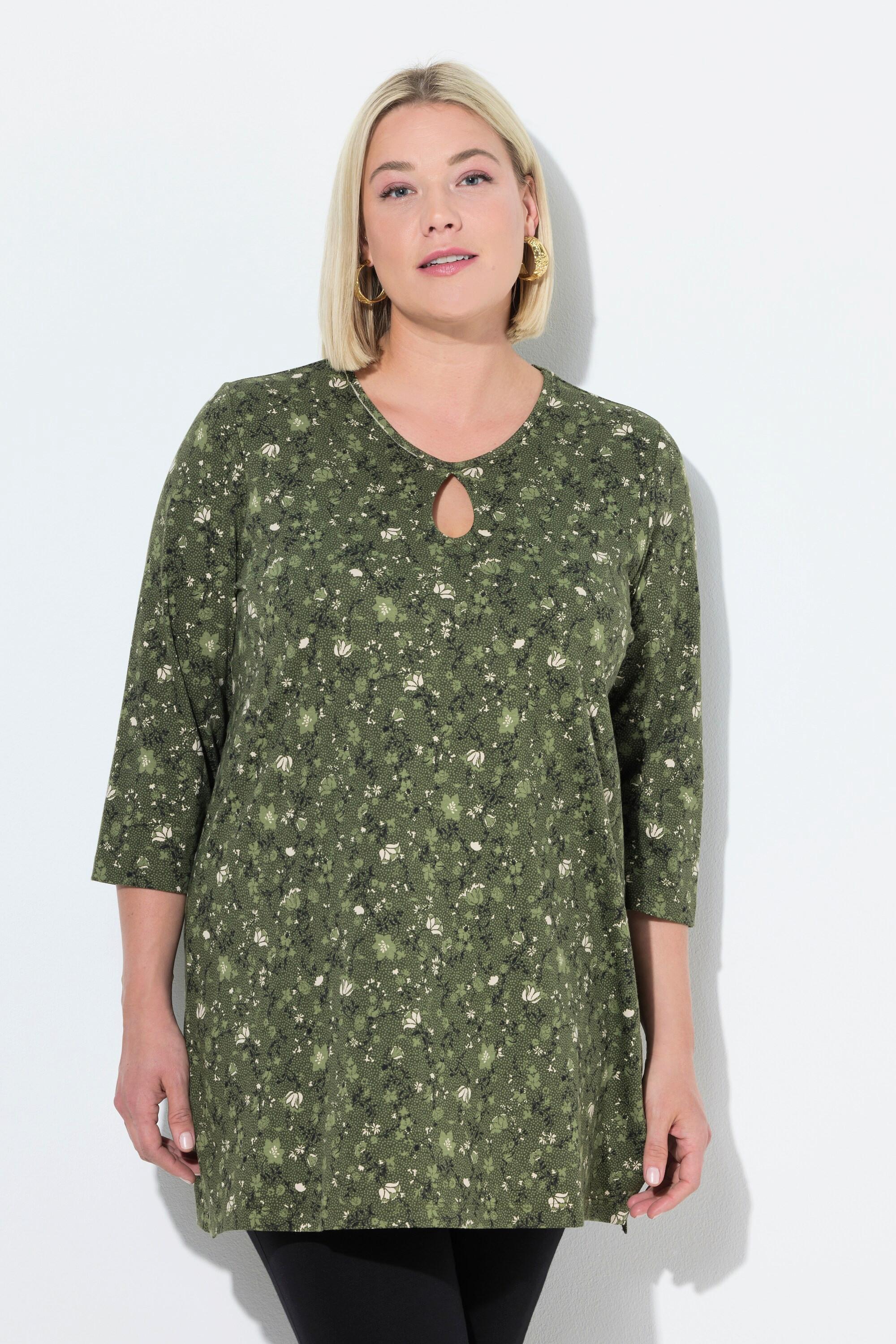 Ulla Popken Longshirt A-Linie Rundhalsausschnitt 3/4-Arm