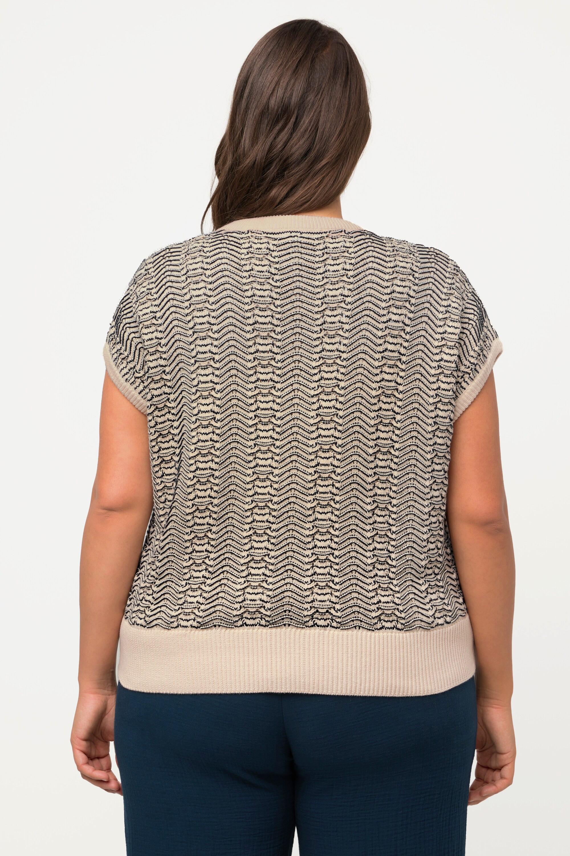 Ulla Popken Pullunder, Struktur, V-Ausschnitt, ärmellos, Biobaumwolle