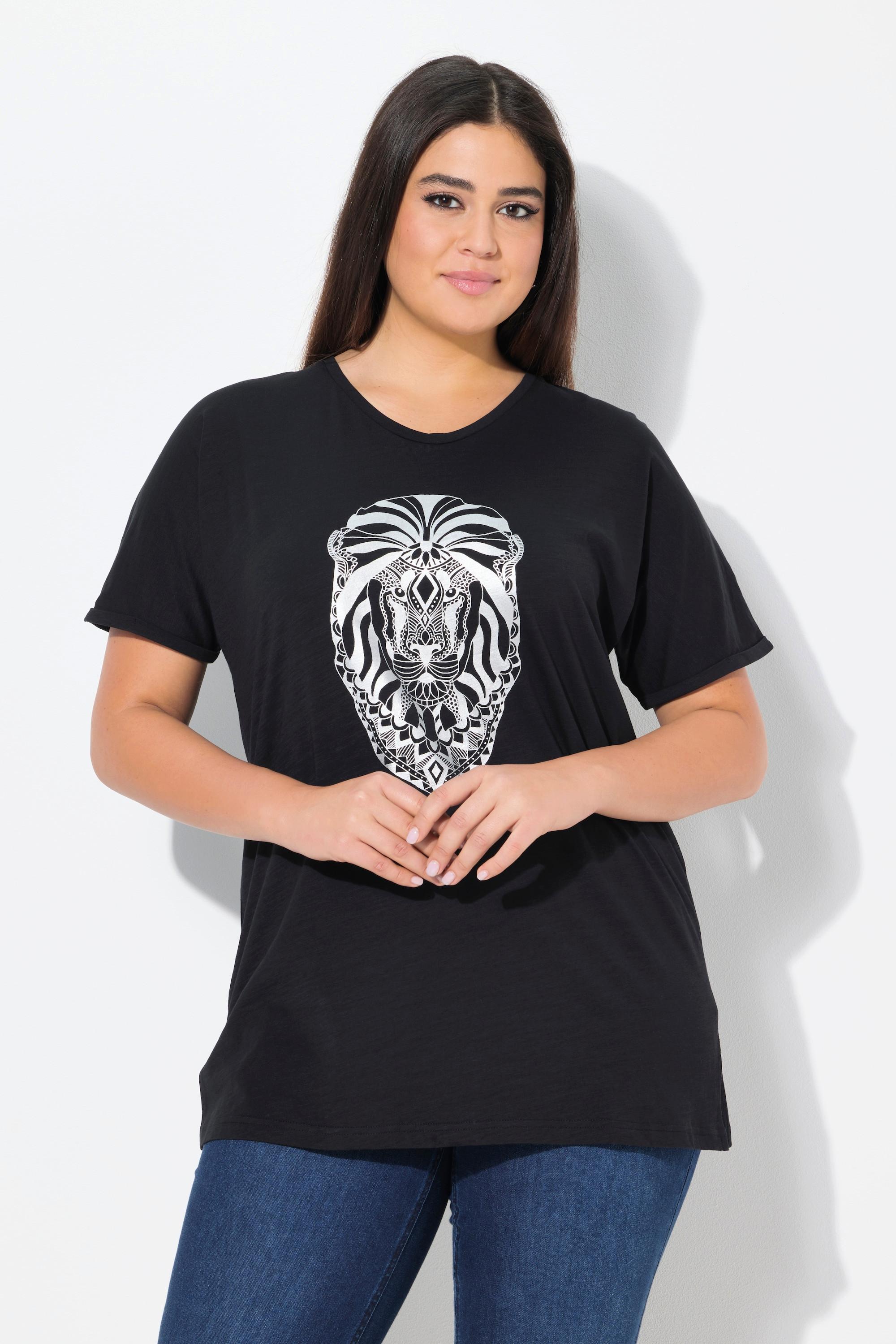 Ulla Popken Oversized Tiermotiv V-Ausschnitt Halbarm T-Shirt