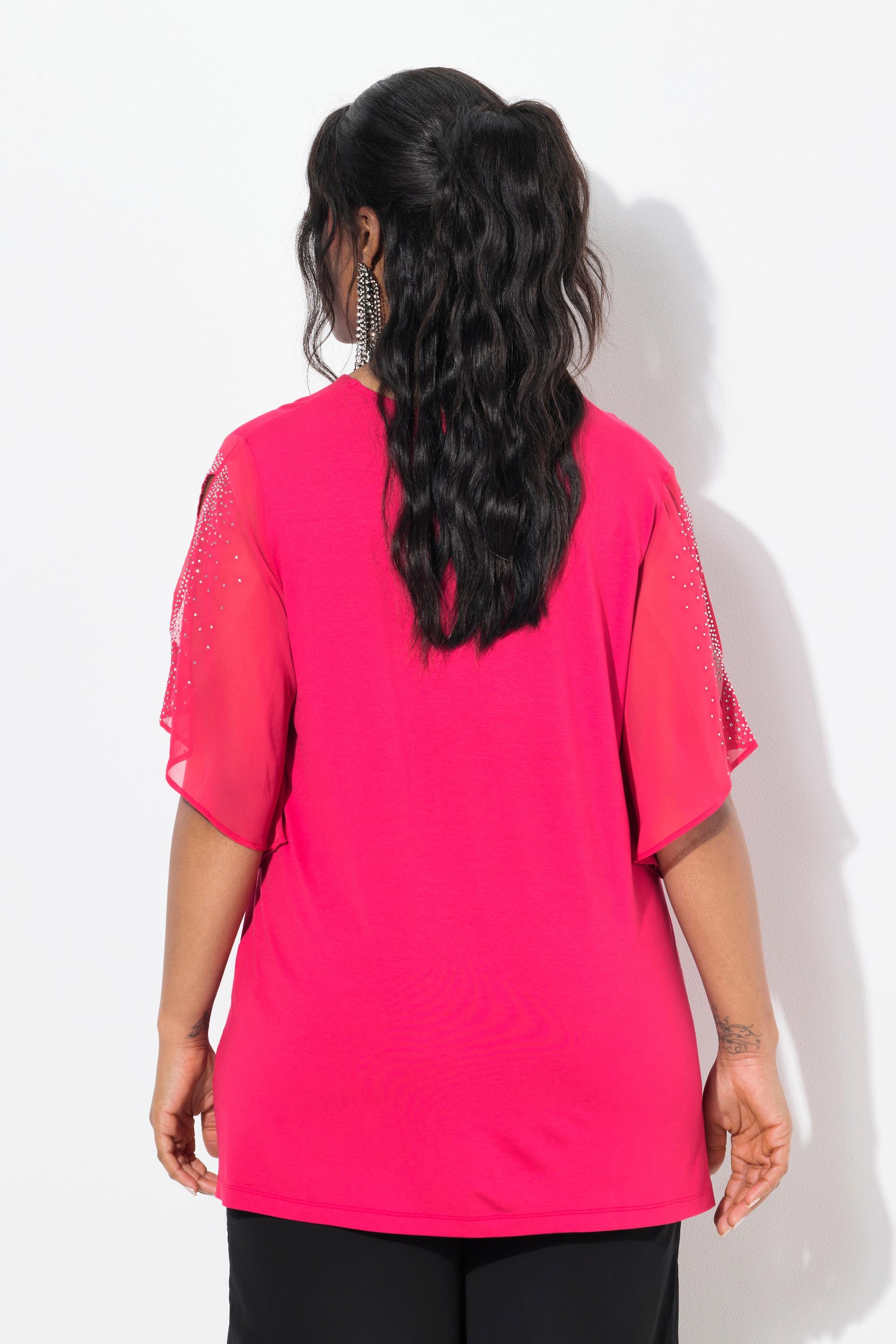 Ulla Popken T-Shirt mit Ziersteinen und 3/4 Chiffonärmeln A-Linie