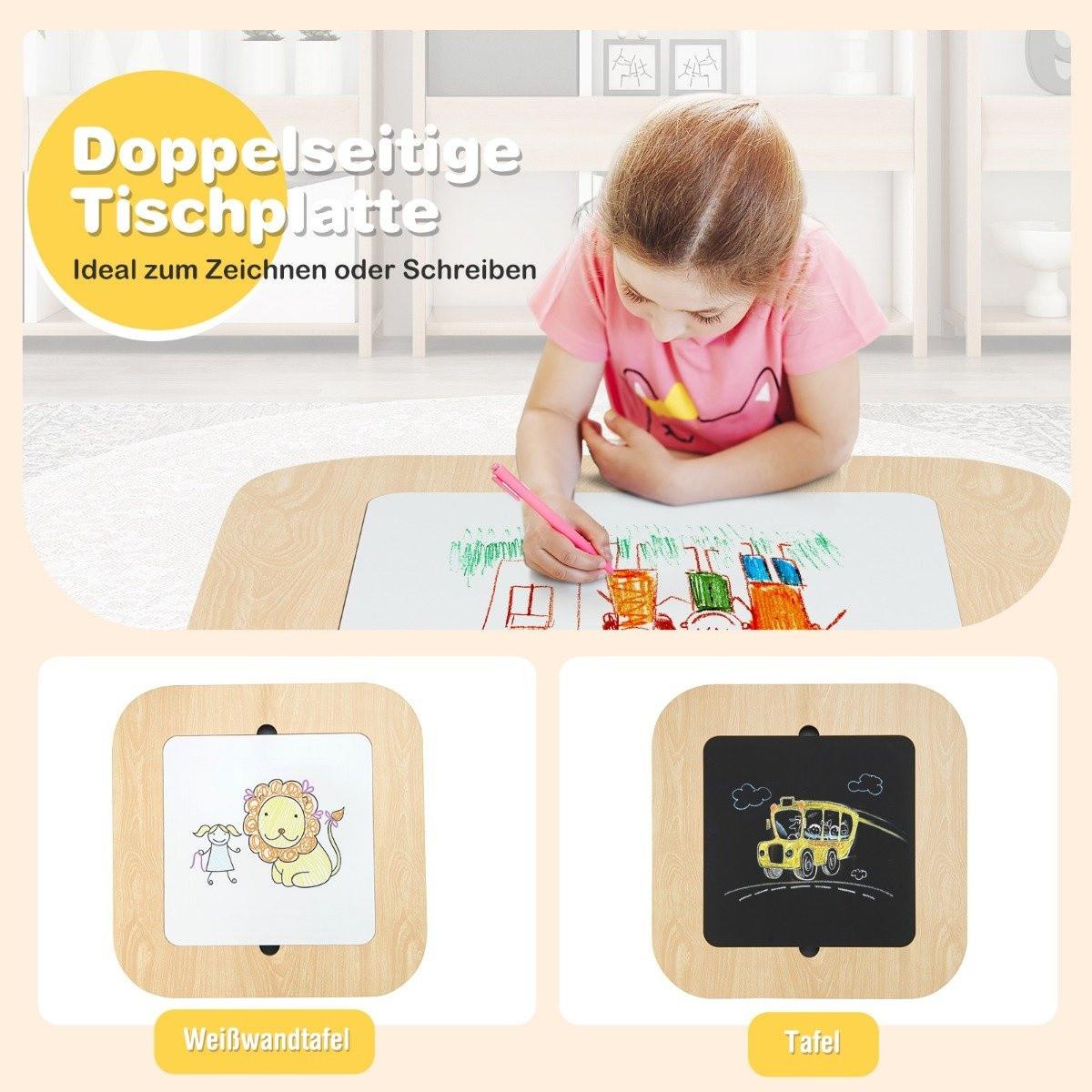 Northix Kindertisch mit 2 Stühlen 3 TLG Kindersitzgruppe Holz mit Doppelseitiger Tischplatte