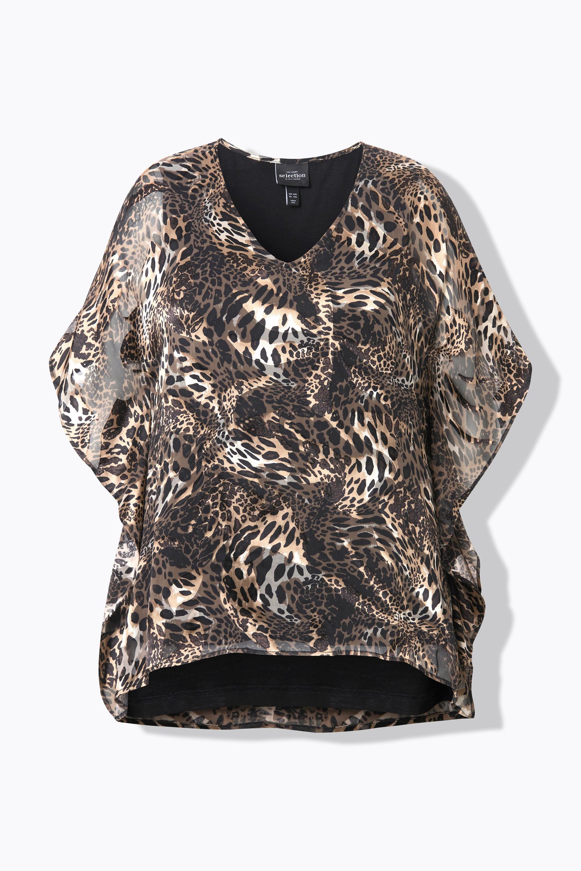 Ulla Popken Chiffonbluse, doppellagig, V-Ausschnitt, Halbarm