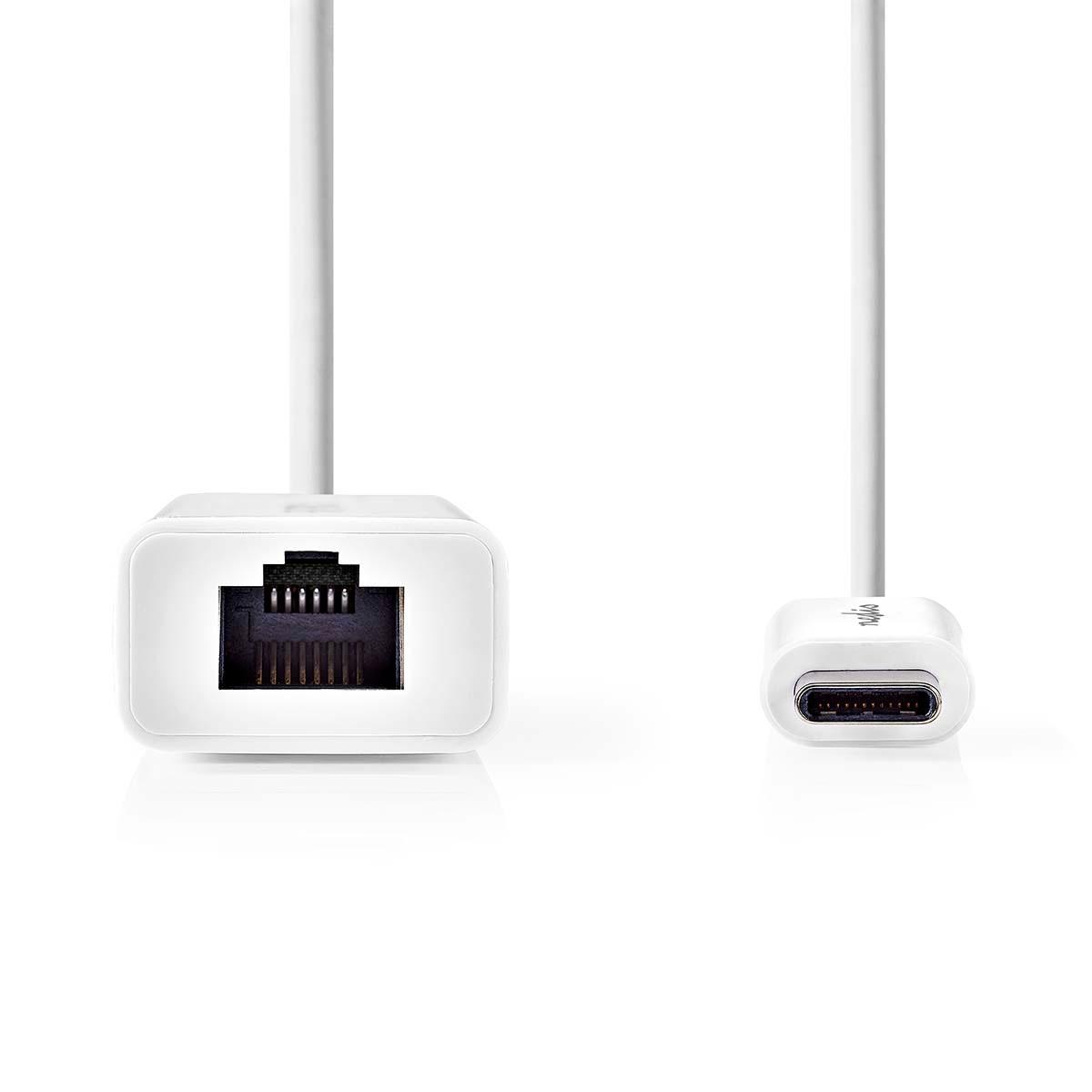 Nedis USB-Netzwerkkarte | USB 3.2 Gen 1 | 1000 Mbps | USB-C™ Stecker | RJ45 Buchse | 0,20 m | Rund | Vernickelt | Getöntes Kupfer | Weiß | Box