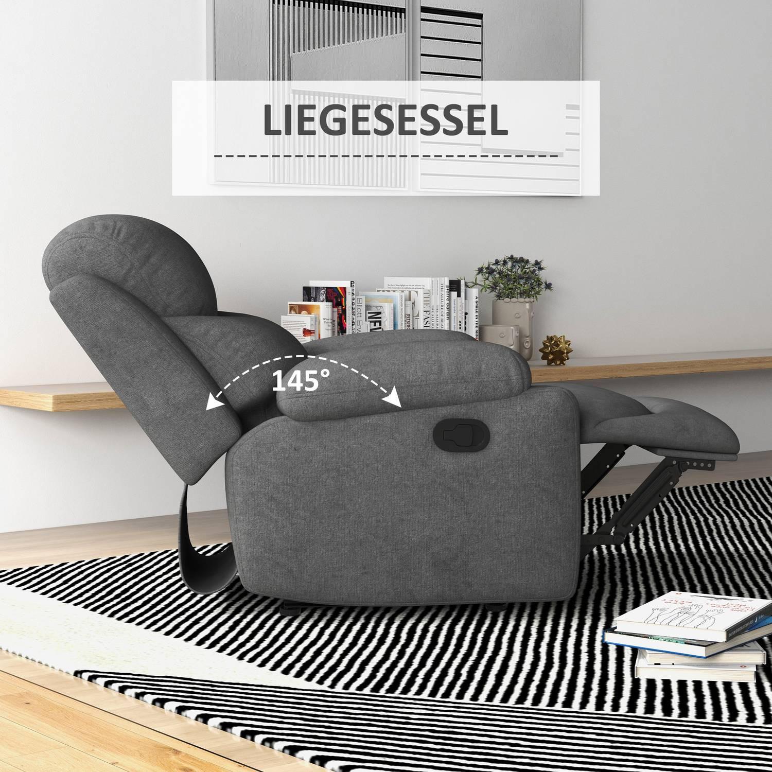 Northio Relaxsessel, Fernsehsessel Mit Liegefunktion, Liegesessel, Gepolsterter Tv Sessel Mit Leinenoptik, Ruhesessel Für Schlafzimmer, Grau