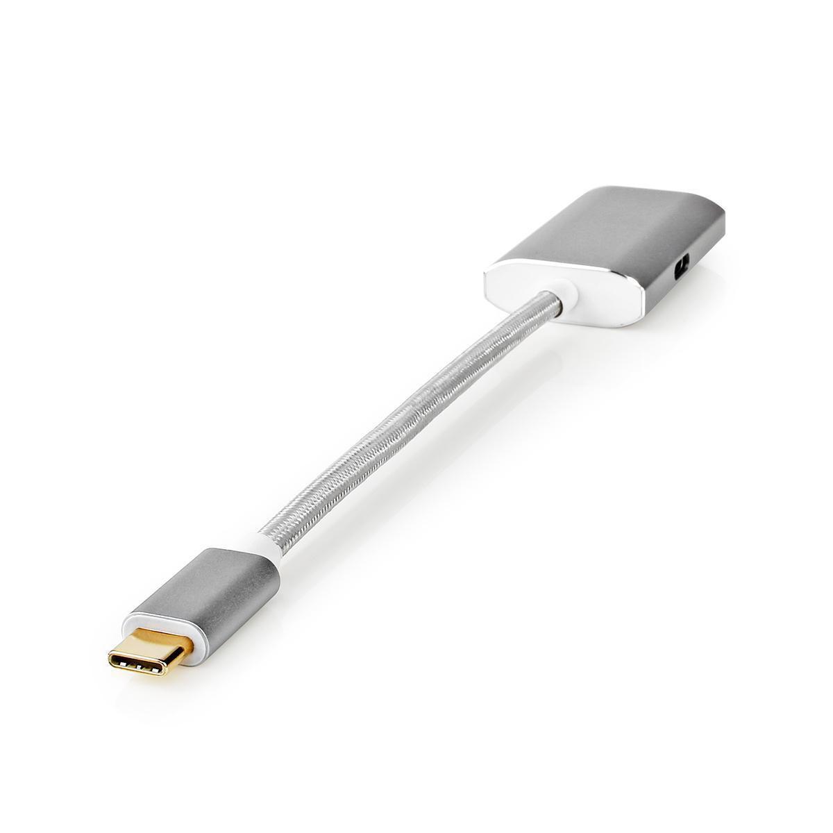Nedis USB-C™ Adapter | USB 3.2 Gen 1 | USB-C™ Stecker | DisplayPort Buchse / USB-C™ Buchse | 4K@60Hz | Stromversorgung | 0,20 m | Rund | Vergoldet | Geflochten / Nylon | Silber | Box mit abgedecktem Fenster