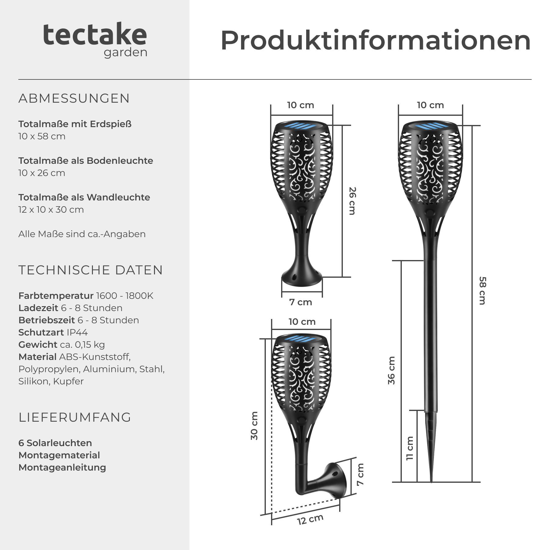 Tectake 6er Set Solarleuchten Flare, LED, Dämmerungssensor