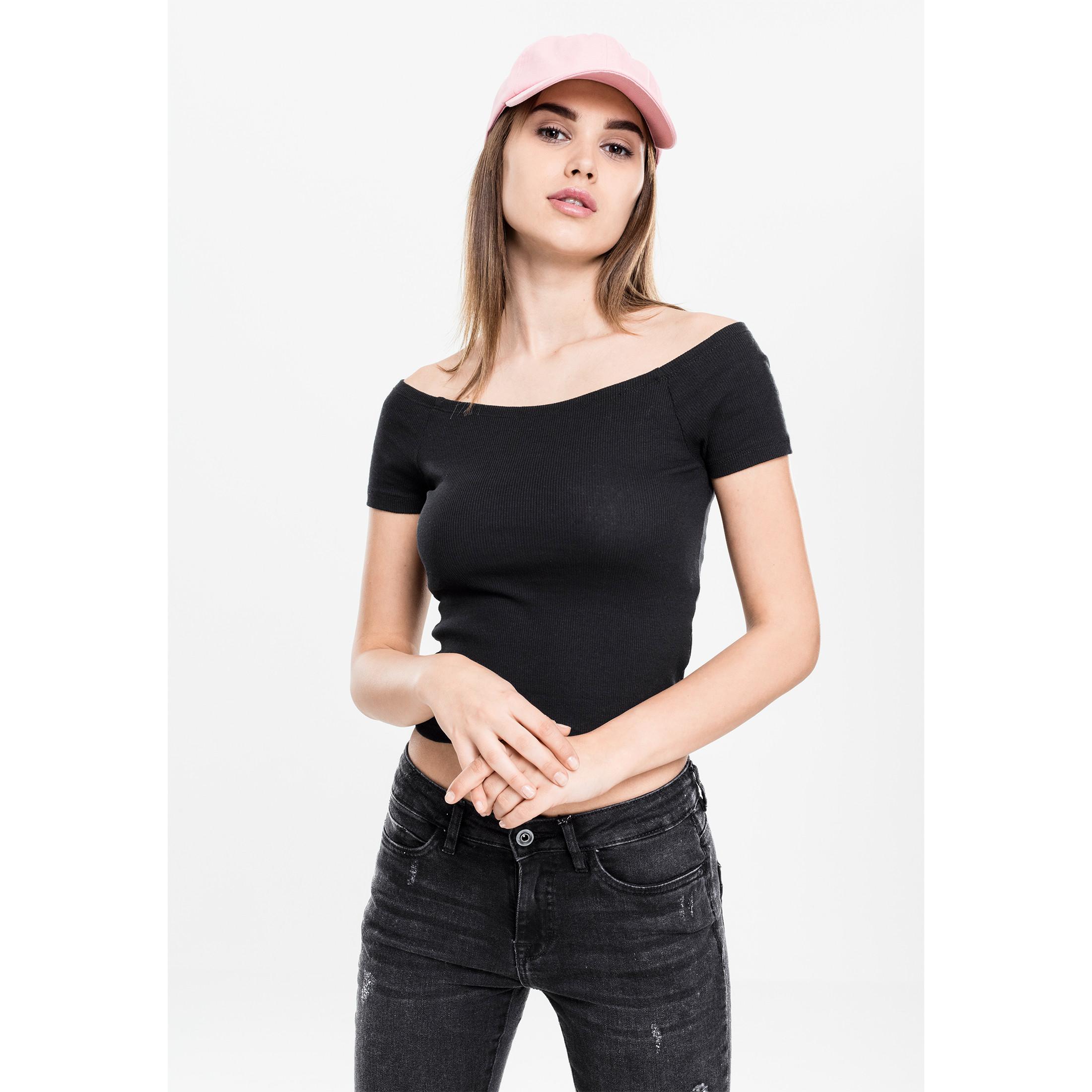 URBAN CLASSICS Geripptes Off Shoulder Crop T-Shirt