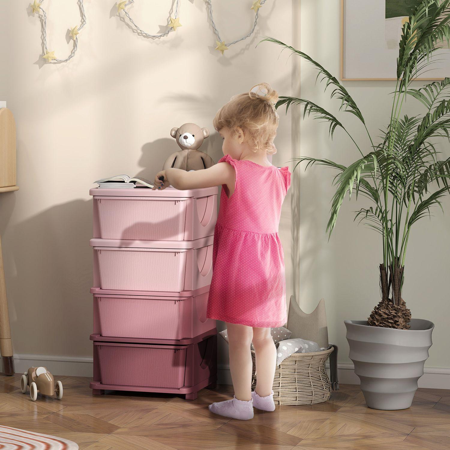 Northio Kommode für Kinderzimmer, 4 Ebenen Spielzeug Organizer, Stauraum für Spielzeug, Rosa