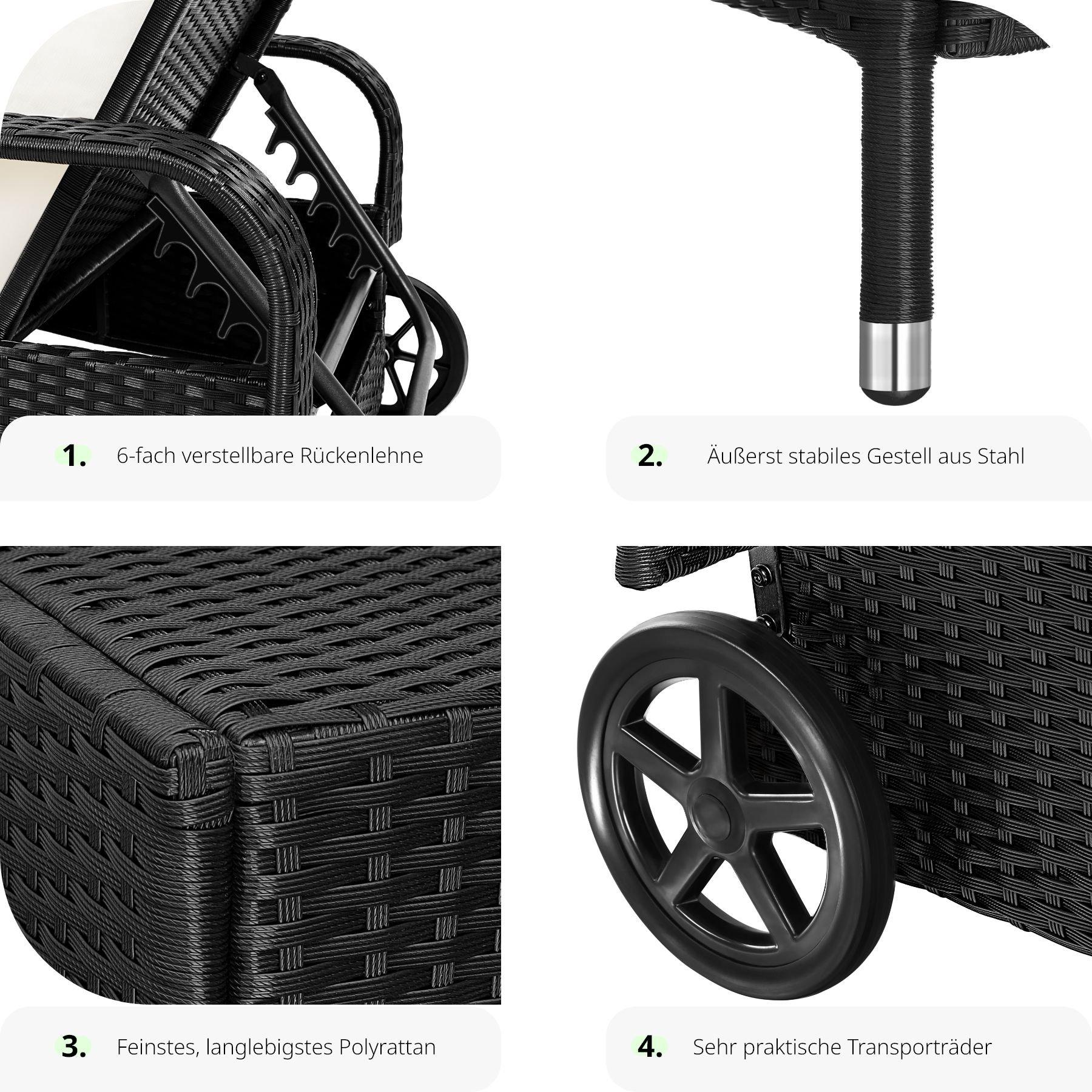 Tectake Sonnenliege Rattan mit Rollen