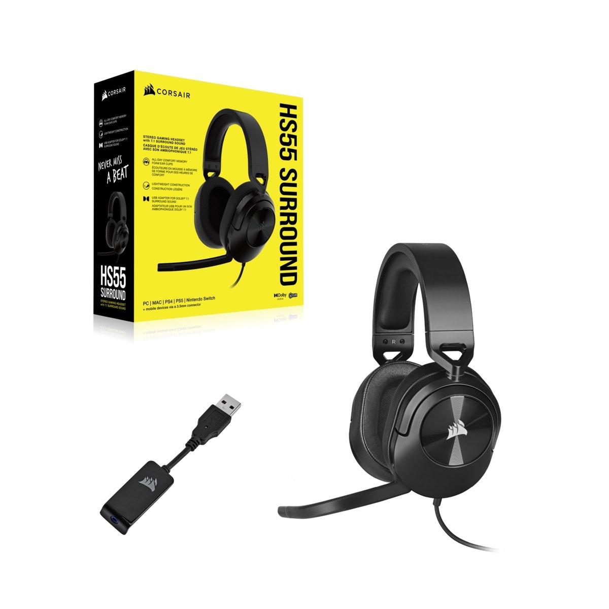 Corsair HS55 SURROUND Kopfhörer Kabelgebunden Handgeführt Gaming Karbon