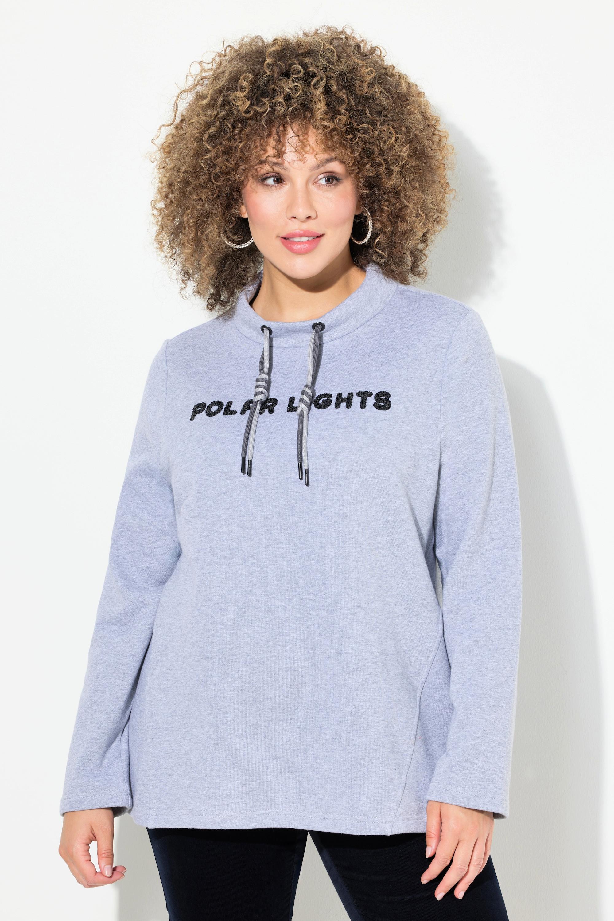 Ulla Popken Sweater, Schriftmotiv, Stehkragen, Langarm