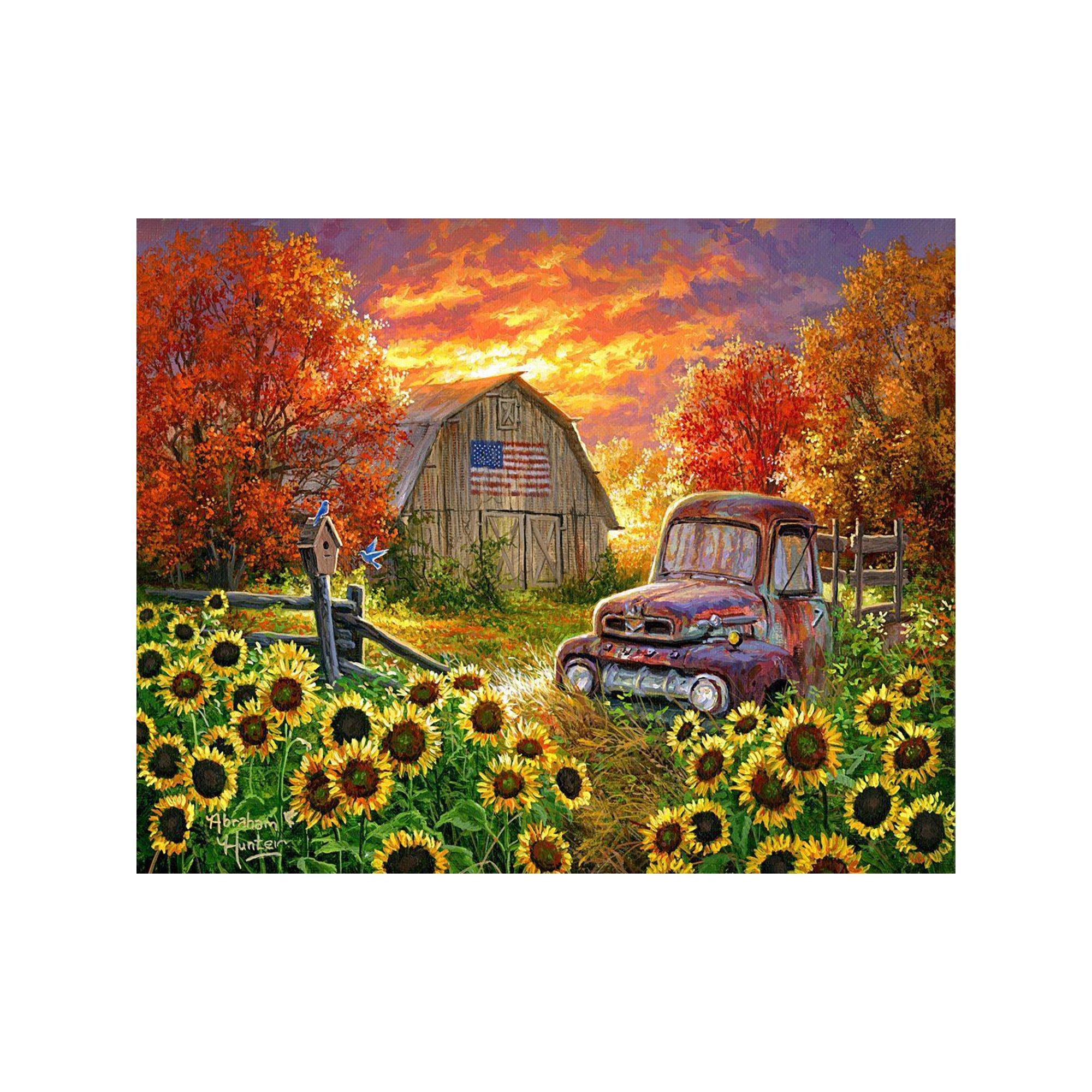 Figured'Art Malen nach Zahlen Sonnenblumenfeld mit Oldtimer