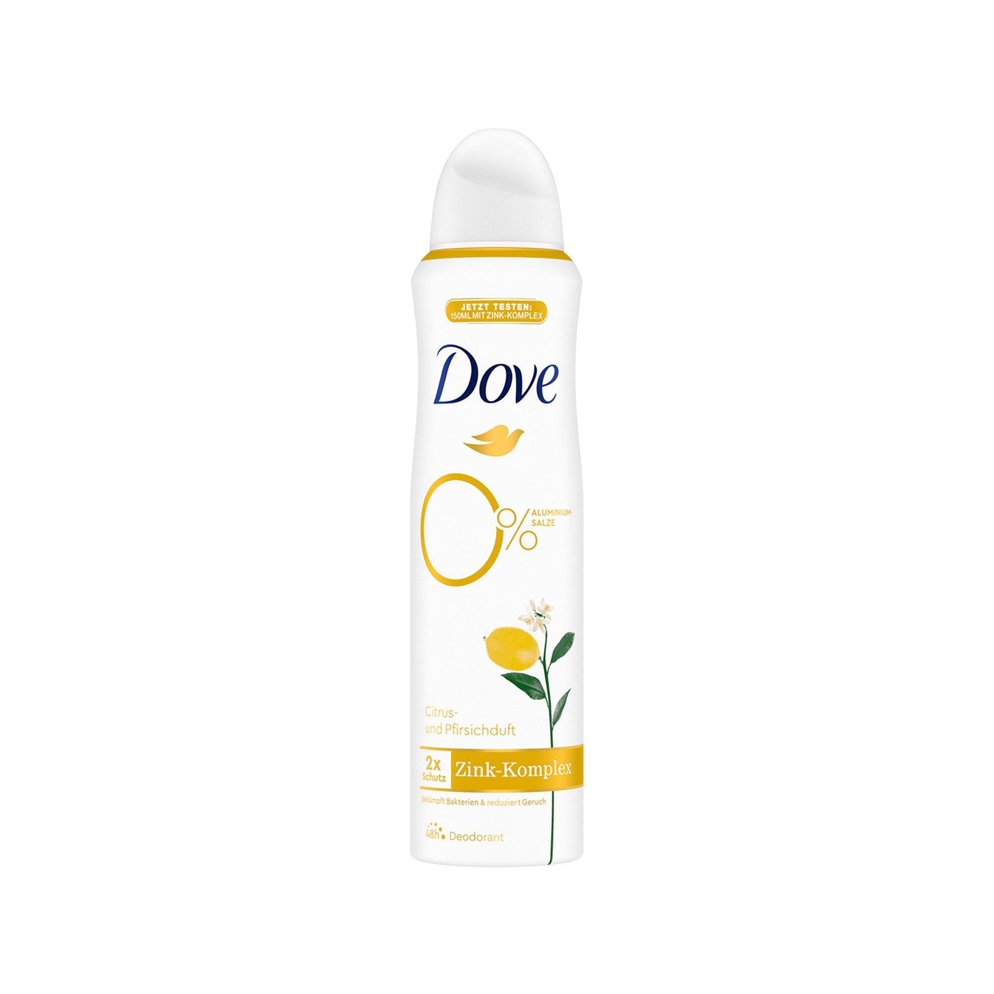 Dove Deo 0% Citrus Aerosol 0% Aluminiumsalze mit Zink-Komplex Citrus-und Pfirsichduft Deodorant-Spray