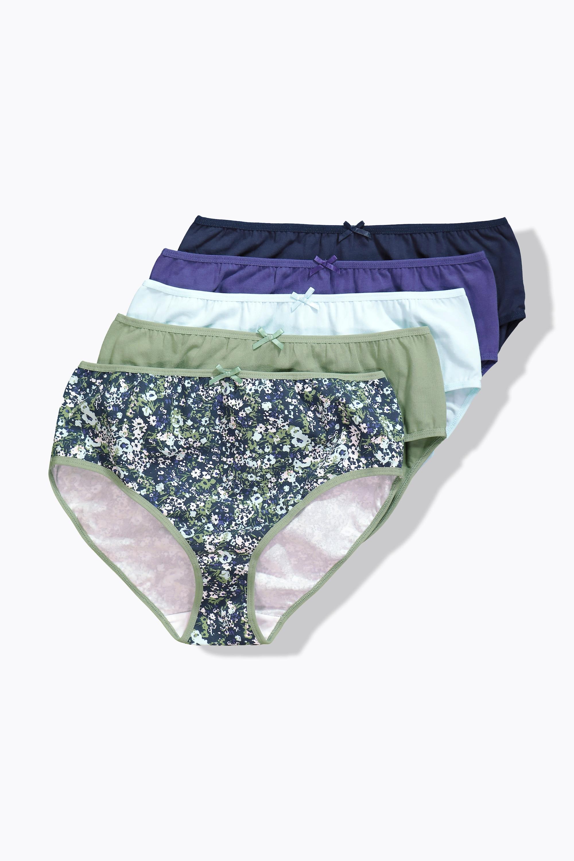 Ulla Popken Midislips, 5er-Pack, Blümchen/uni, höher geschnitten