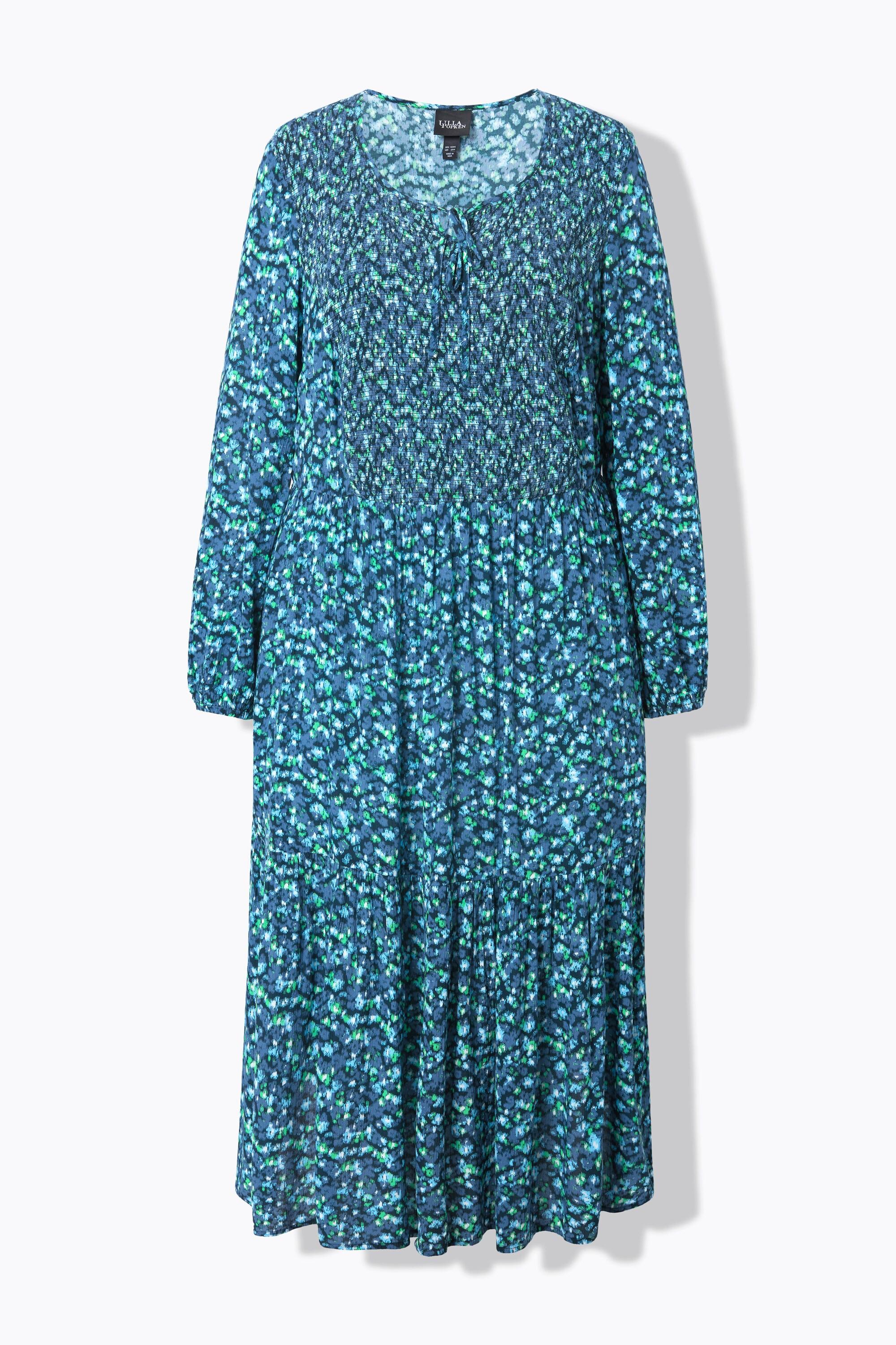 Ulla Popken Blüten A-Linie Rundhals Langarm Midikleid