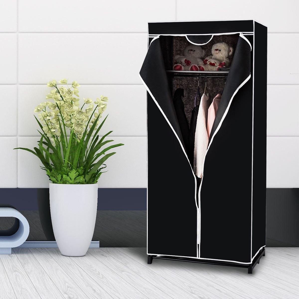 Northio Farbwahl Kleiderschrank Stoffschrank mit Kleiderstange-Schwarz