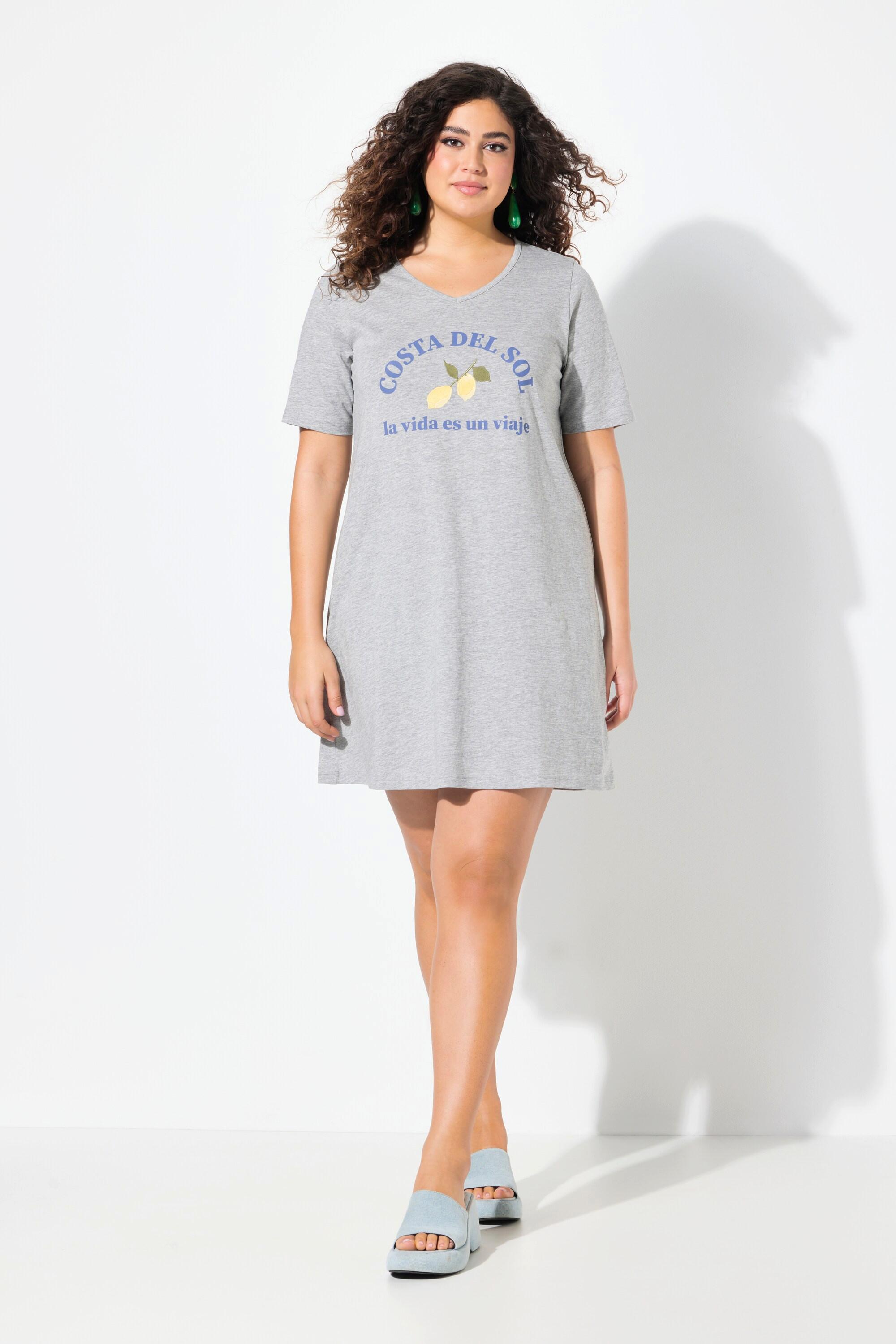 Ulla Popken Jersey A-Linie V-Ausschnitt Halbarm Kleid mit Zitronen