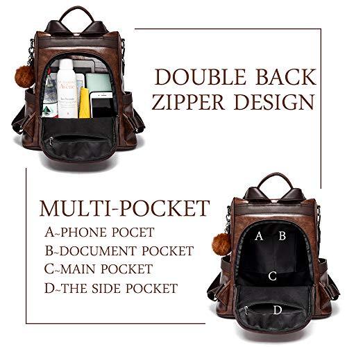 Only-bags.store Weicher PU-Leder-Rucksack Handtasche Umhängetasche Multifunktionale Anti-Diebstahl-Tasche Wasserdichter Rucksack