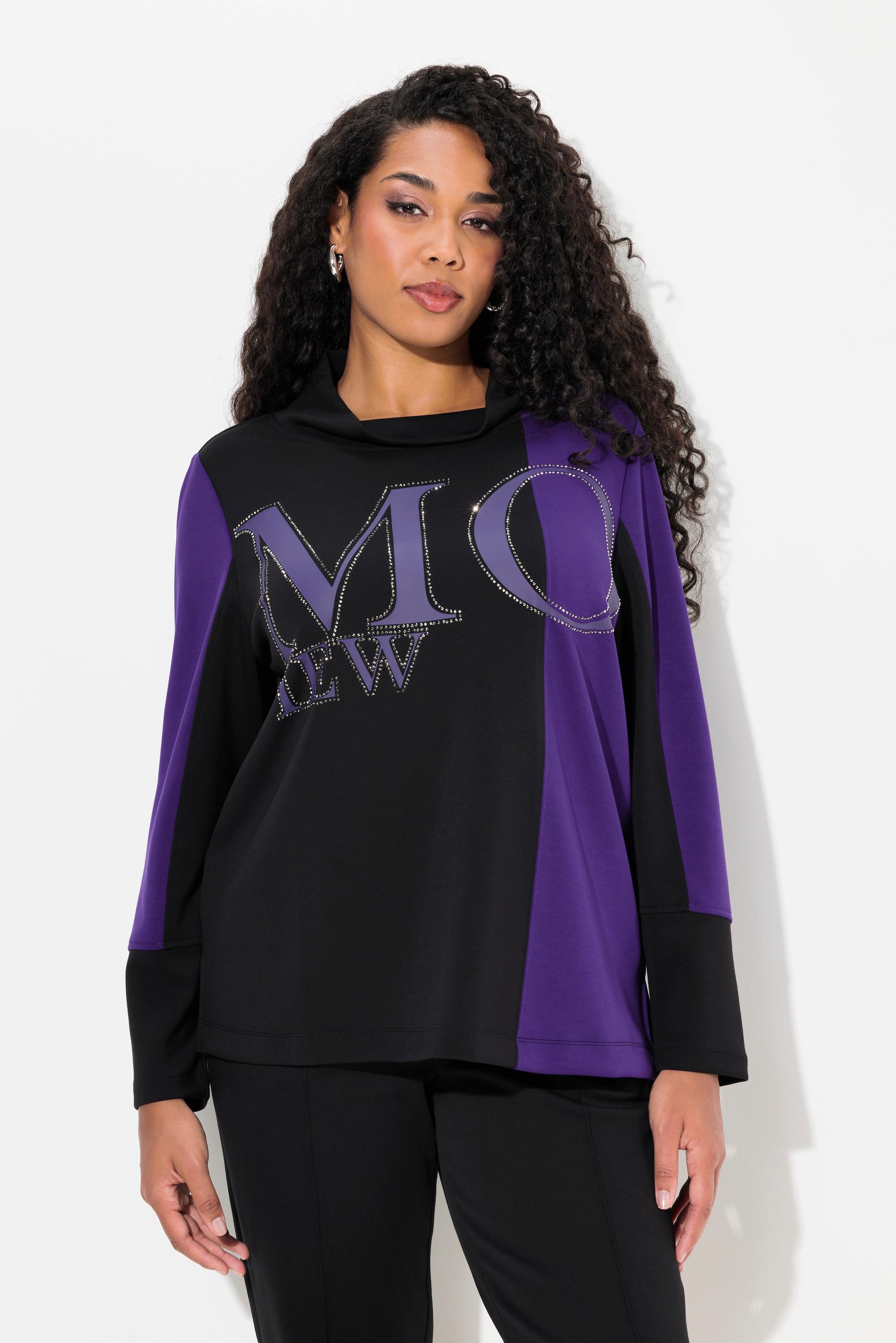 Ulla Popken Sweatshirt, Zierstein-Schriftzug, Stehkragen, Langarm