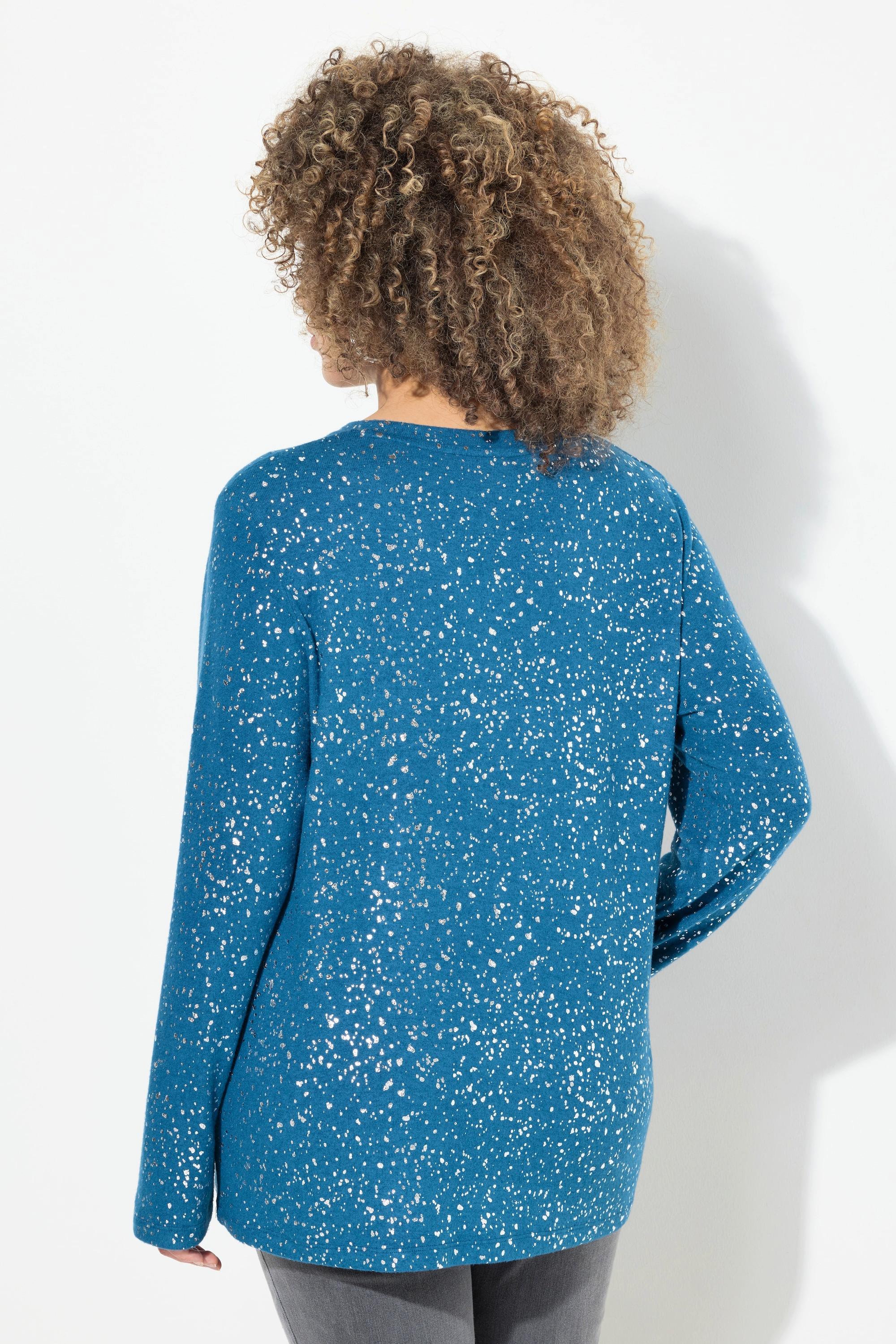 Ulla Popken Sweatshirt, Schneeflocken, V-Ausschnitt, Langarm