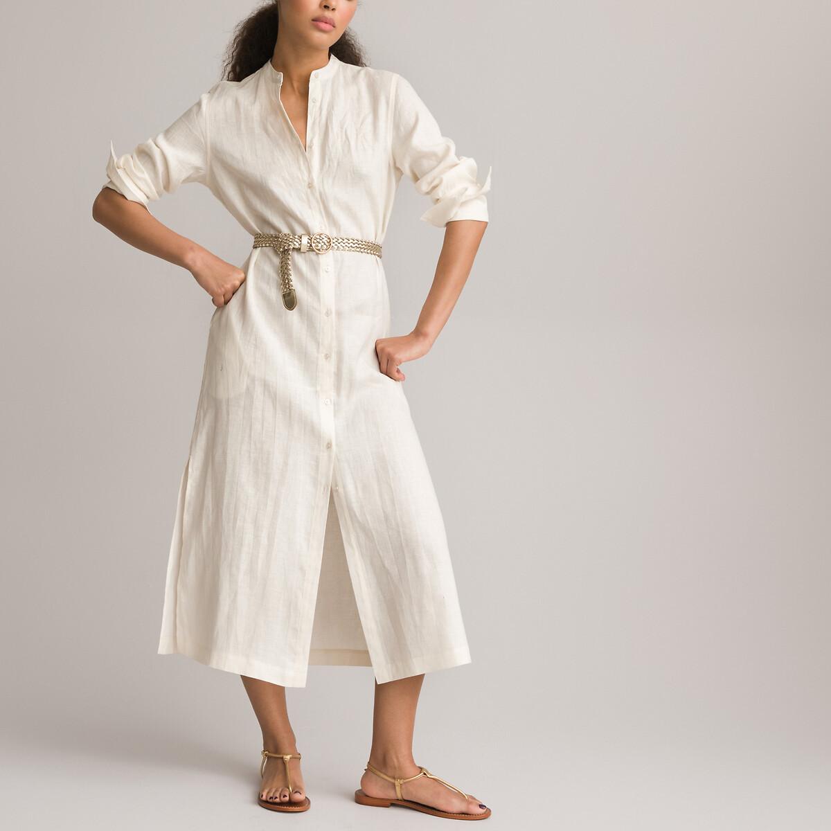 La Redoute Collections Langärmeliges Leinen Maxikleid