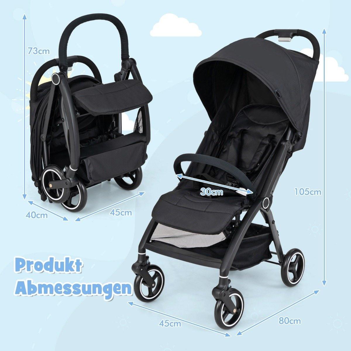 Northix Einhändig Klappbare Kinderwagen mit Verstellbarer Rückenlehne & Verdeck Reisebuggy Schwarz