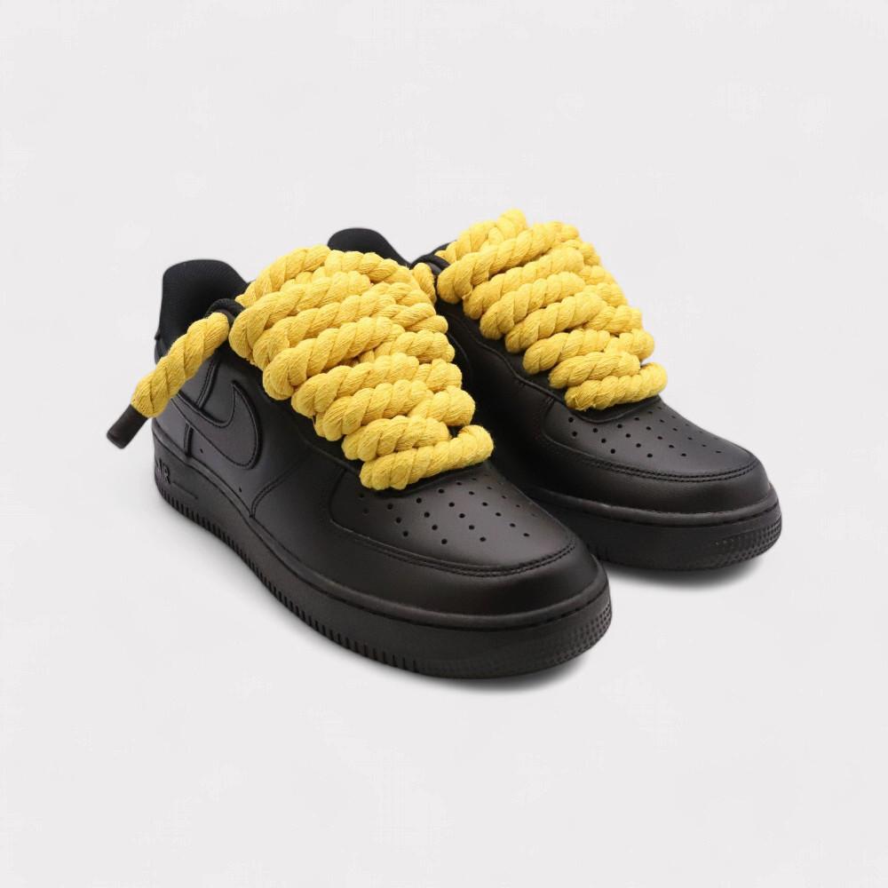 NIKE Air Force 1 Black - Rope Lace Yellow
