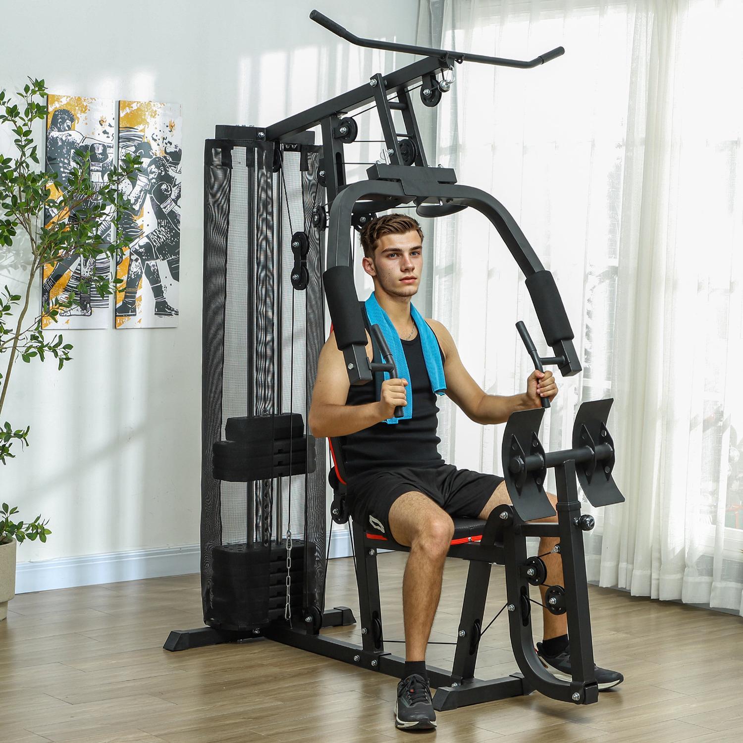 Northio Kraftstation, Multifunktionale Fitnessstation mit Latzug- & Butterflystange, Beinpresse, Fitnessgerät mit 45 kg Gewichtsblöcken für Zuhause, Schwarz