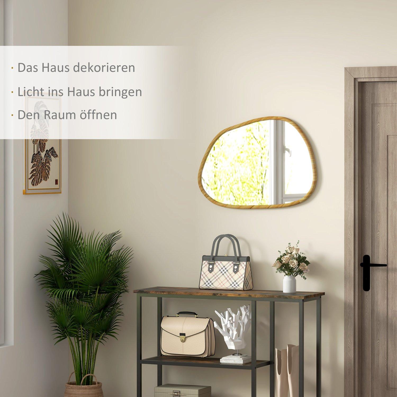 Northio Wandspiegel Asymmetrisch 80X60Cm Badspiegel Holzrahmen Antioxidiert Deko Bad Wohnzimmer Flur Schlafzimmer Natur