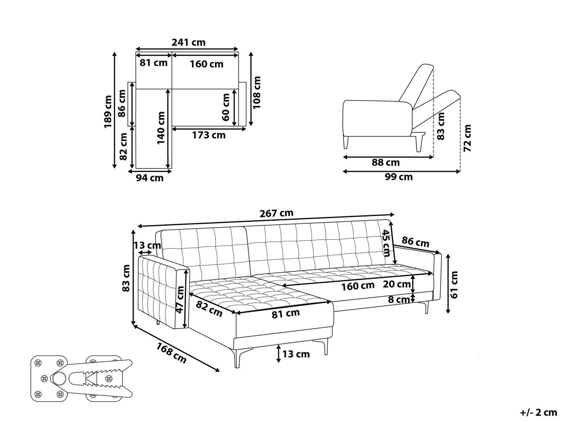 Beliani Rechtsseitiges Ecksofa aus Samtstoff Modern ABERDEEN