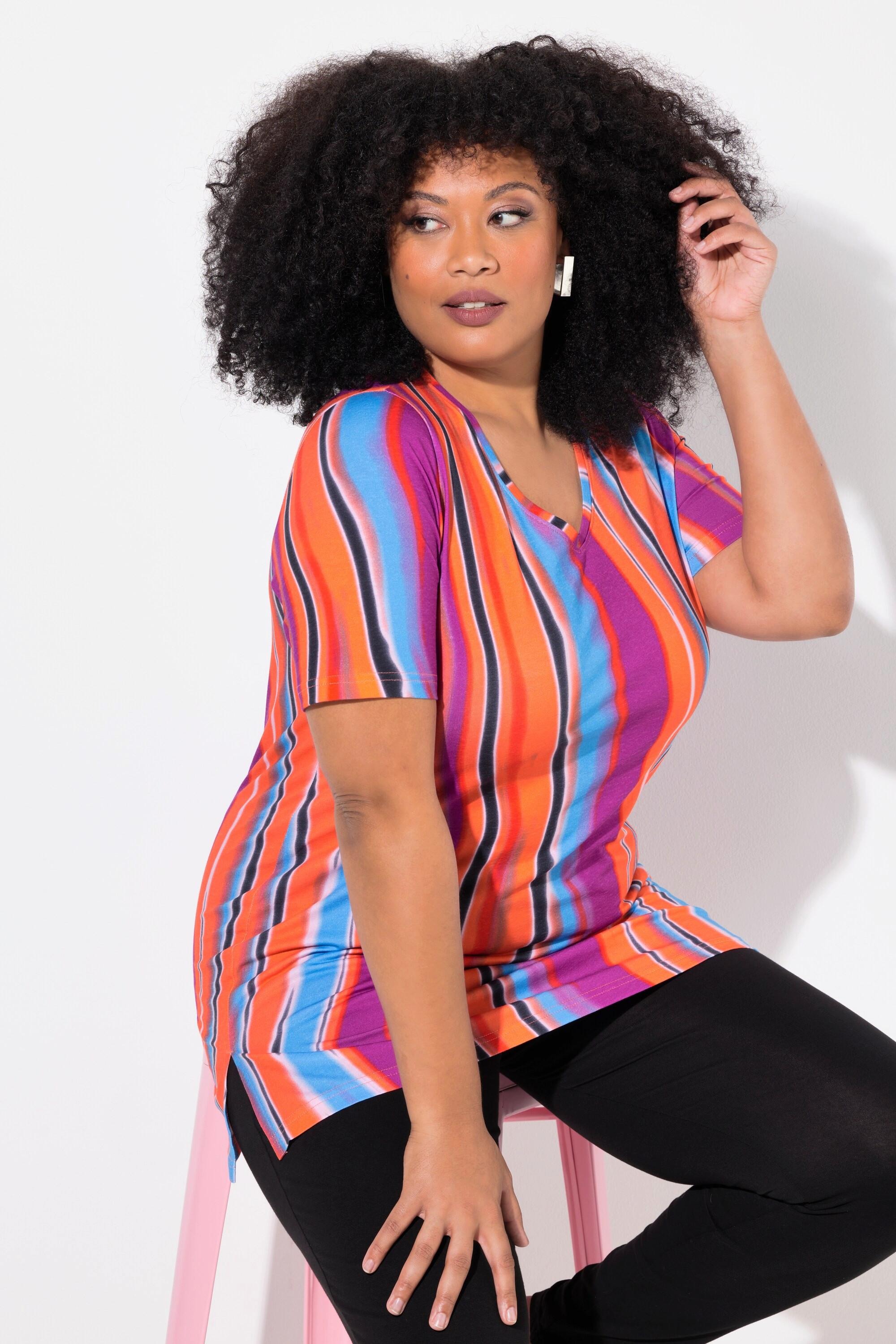 Ulla Popken A-Linie V-Ausschnitt Halbarm Longshirt