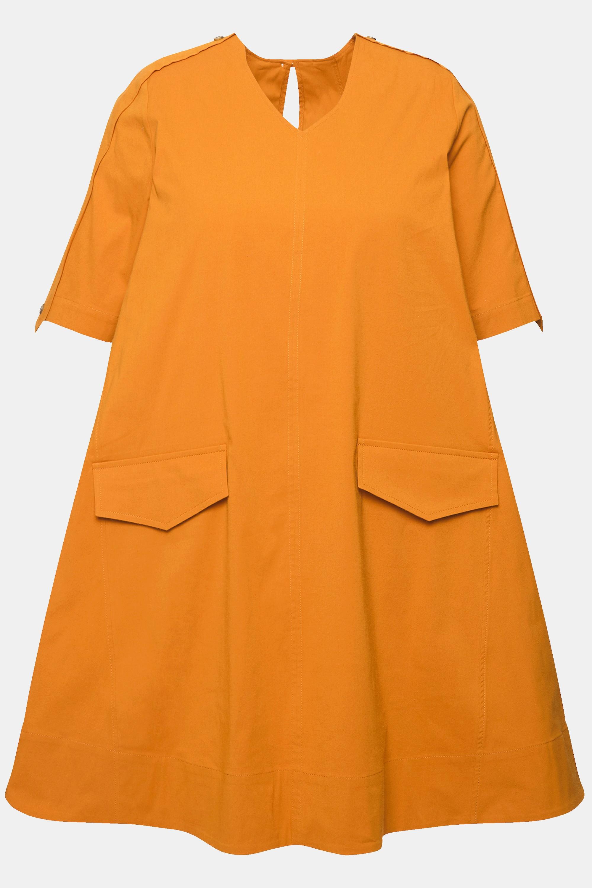 Ulla Popken Tunika V-Ausschnitt Taschen Halbarm Biobaumwolle