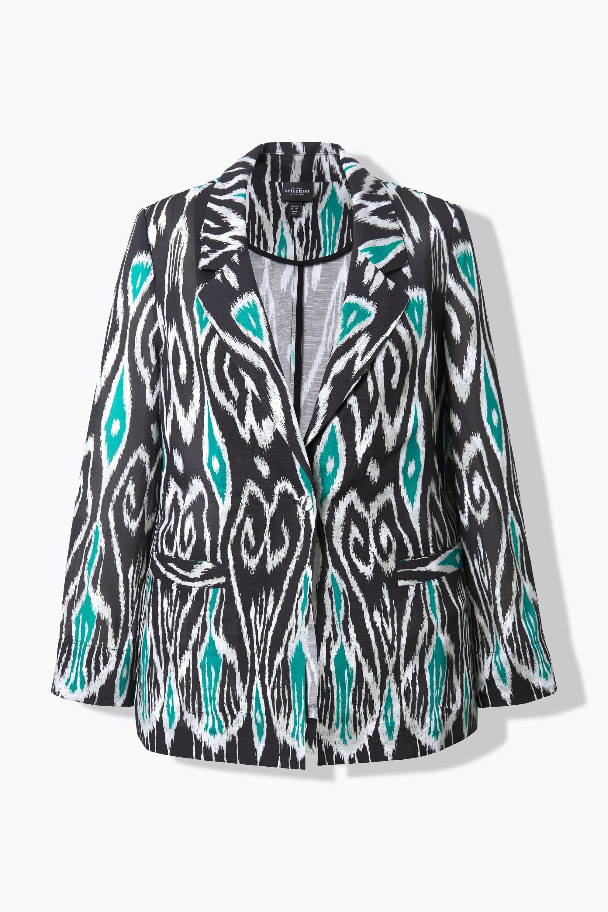 Ulla Popken Leinenmix-Blazer, grafischer Druck, Reverskragen
