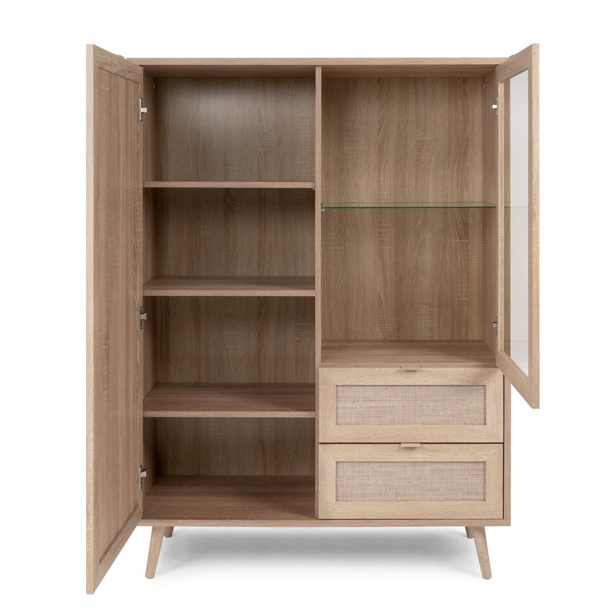 Calicosy Geschirrschrank mit 2 Türen und 2 Schubladen L101,5 cm - Rattan-Druck - Bali