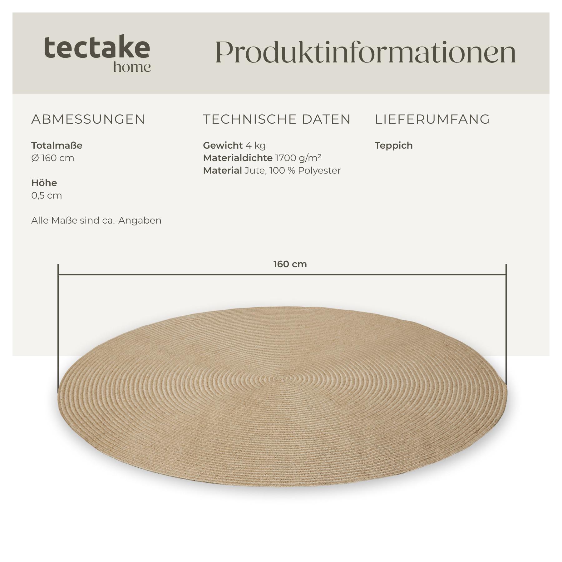 Tectake Geflochtener Teppich Vibe aus Jute- und Kunststofffasern