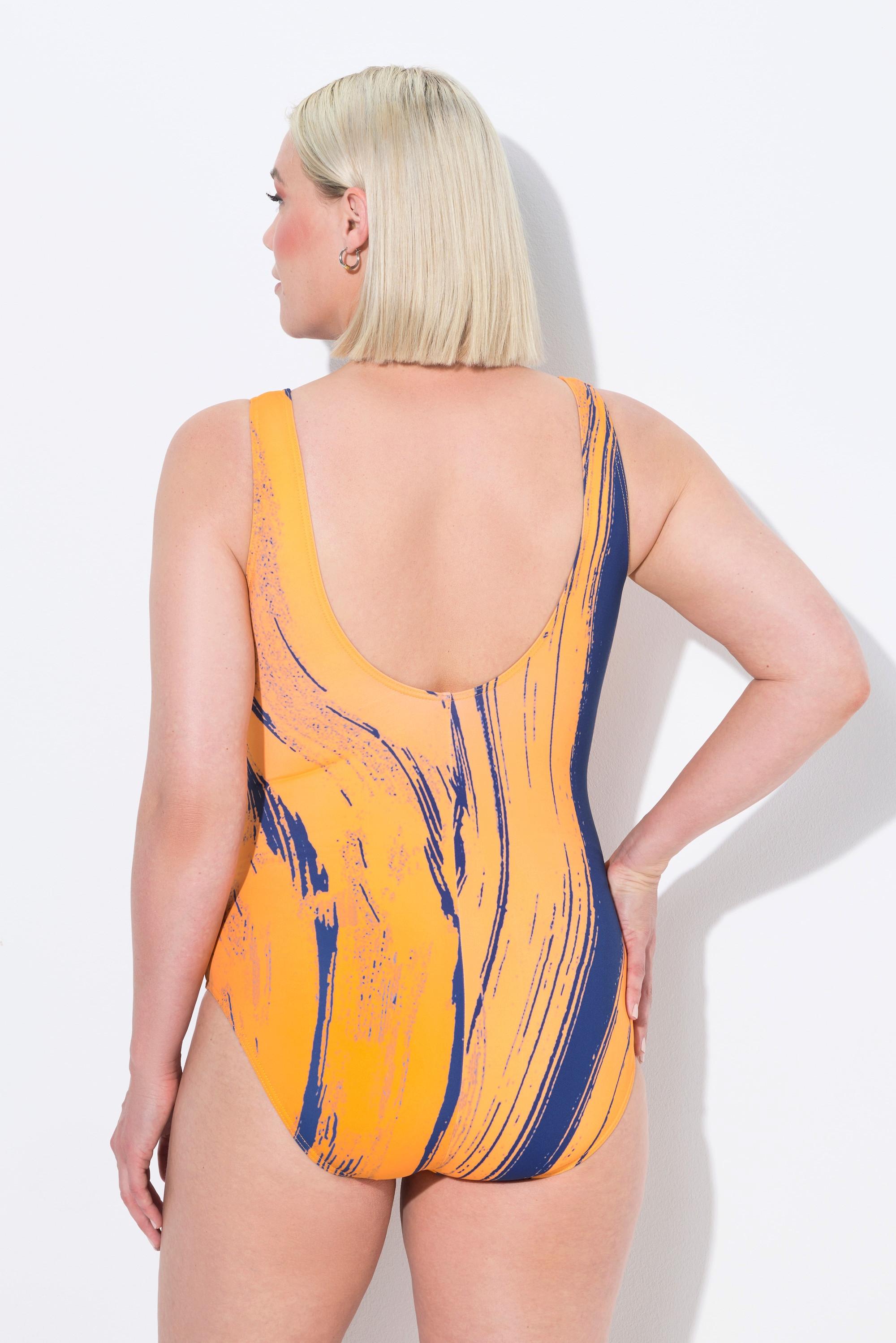 Ulla Popken Badeanzug, Wellen, Paspeln, ohne Softcups, Rundhals